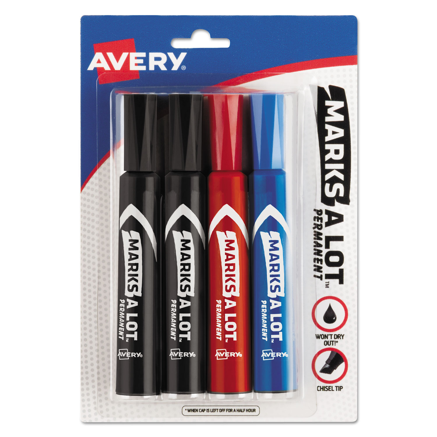  Avery 07905 MARKS A LOT Regular Desk-Style Permanent Marker, Broad Chisel Tip, Assorted Colors, 4/Set (AVE07905) 