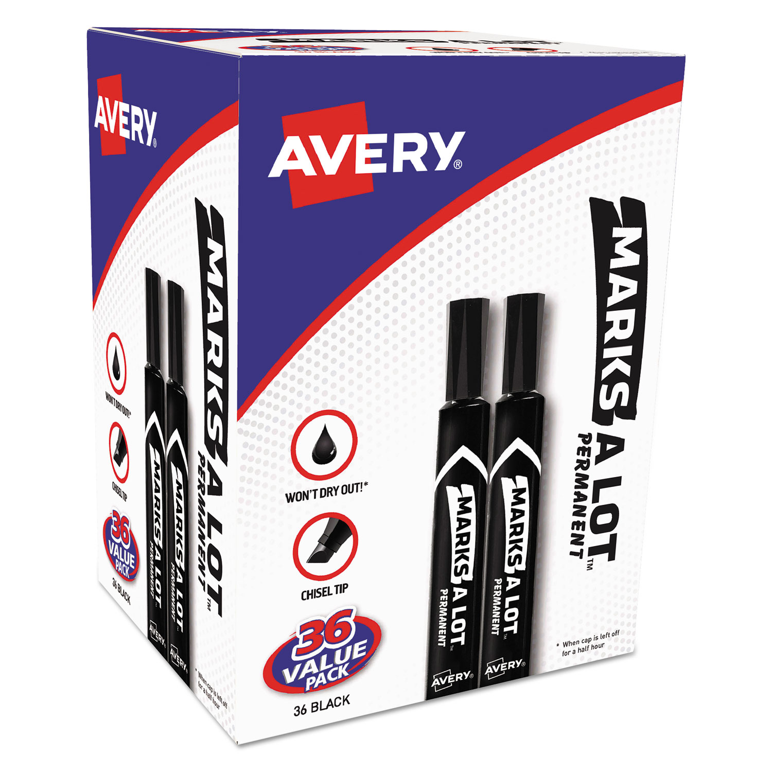  Avery 98206 MARKS A LOT Large Desk-Style Permanent Marker Value Pack, Broad Chisel Tip, Black, 36/Pack (AVE98206) 