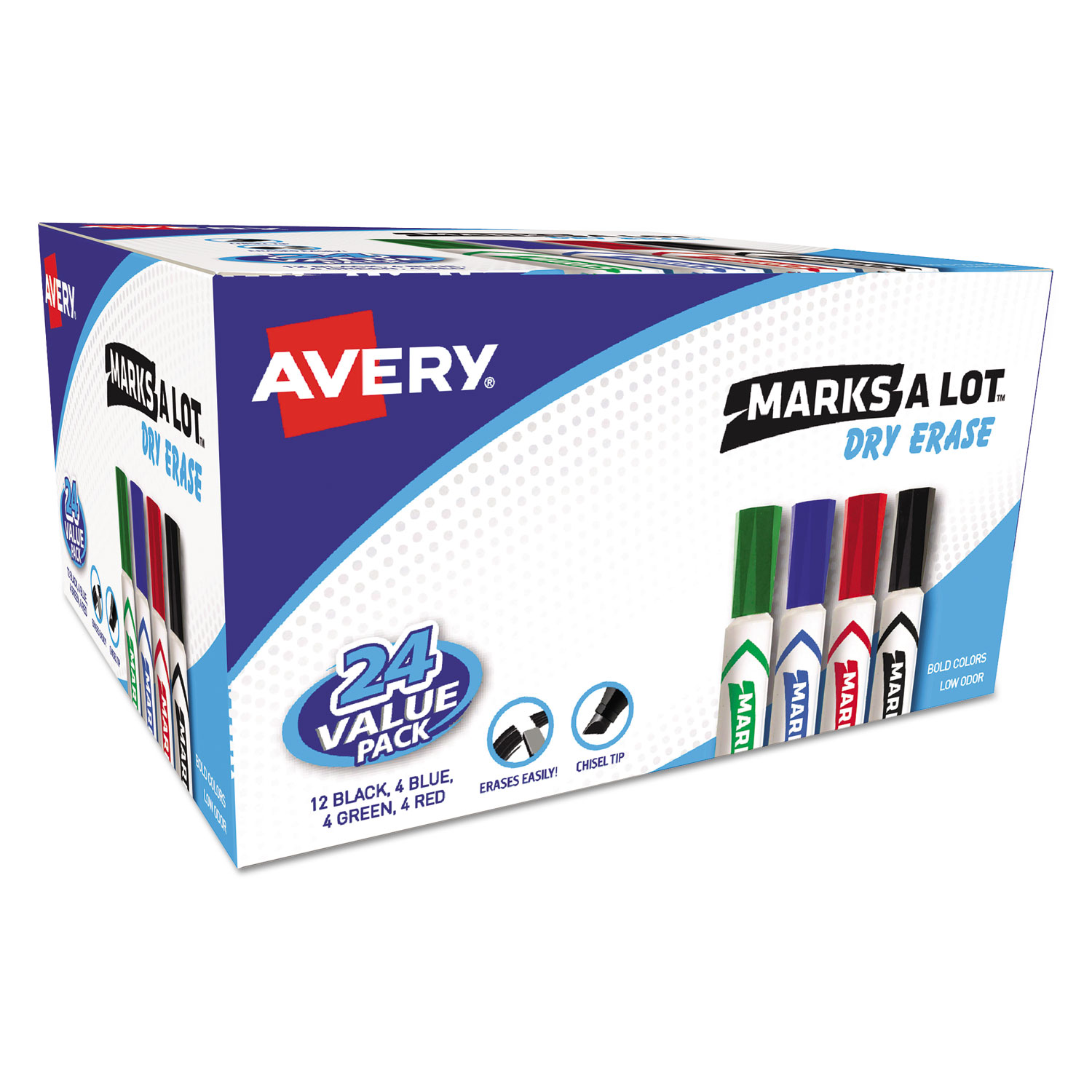  Avery 98188 MARKS A LOT Desk-Style Dry Erase Marker Value Pack, Broad Chisel Tip, Assorted Colors, 24/Pack (AVE98188) 