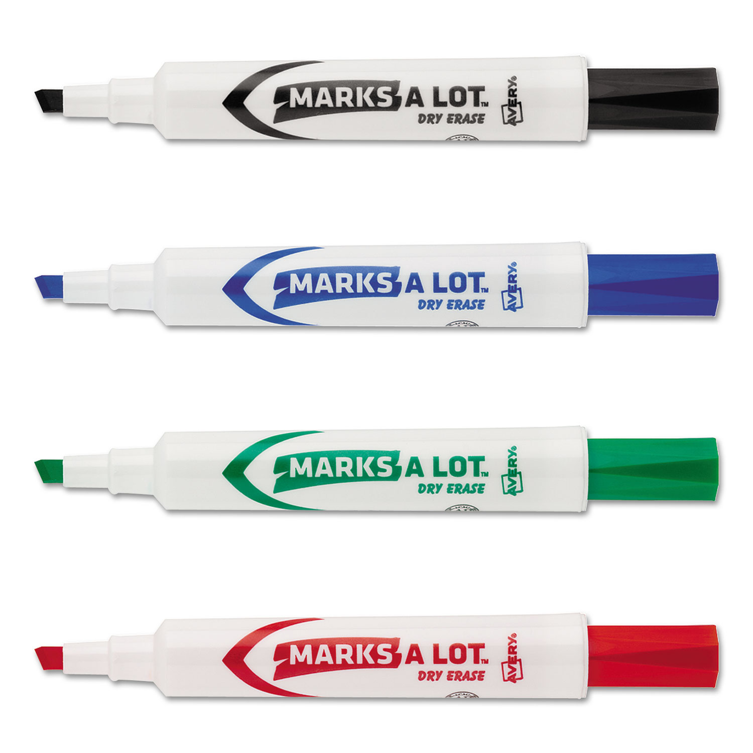 MARK A LOT Desk-Style Dry Erase Marker, Chisel Tip, Assorted, 4/Set