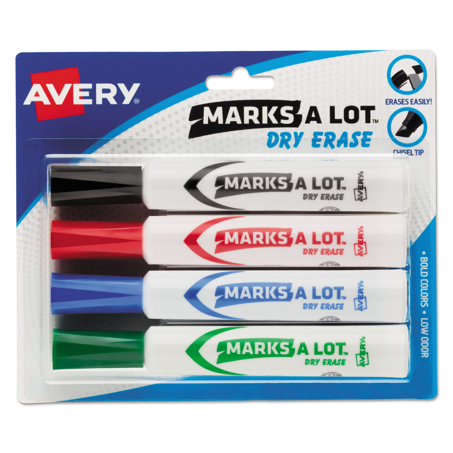  Avery 24409 MARKS A LOT Desk-Style Dry Erase Marker, Broad Chisel Tip, Assorted Colors, 4/Set (AVE24409) 