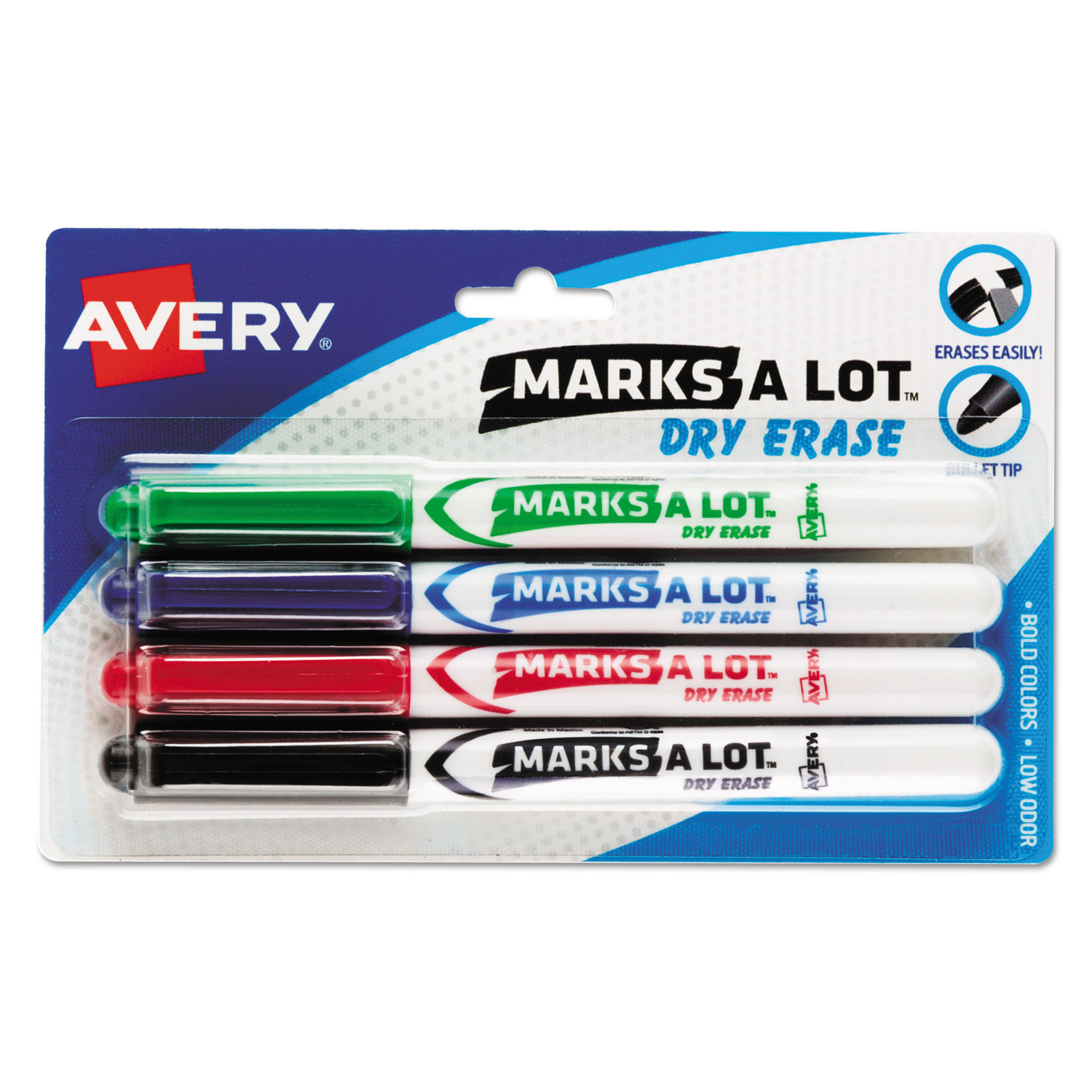  Avery 24459 MARKS A LOT Pen-Style Dry Erase Marker, Medium Bullet Tip, Assorted Colors, 4/Set (AVE24459) 