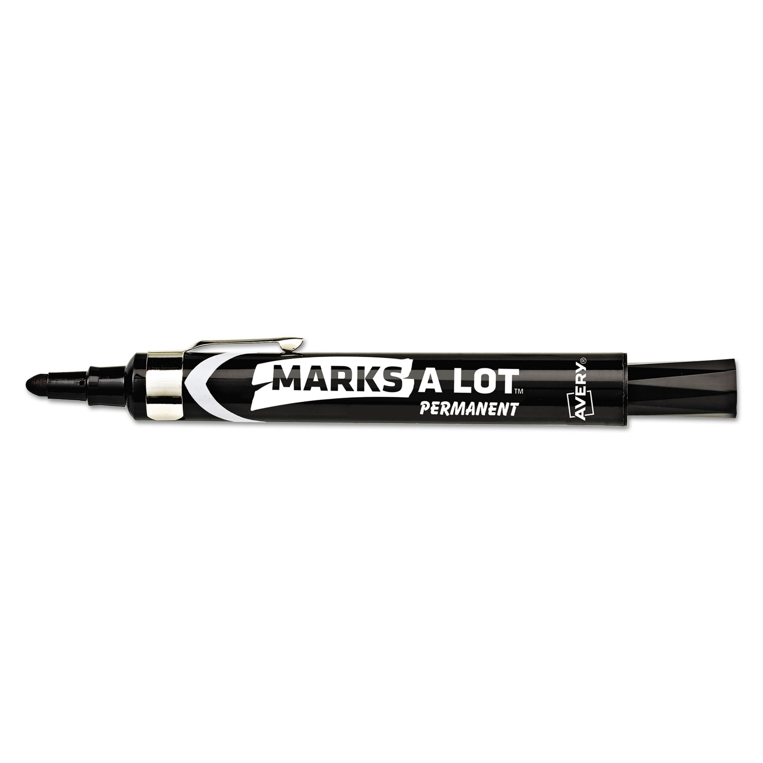 MARKS A LOT Desk-Style Permanent Marker w/Metal Clip, Medium Bullet Tip, Black, Dozen