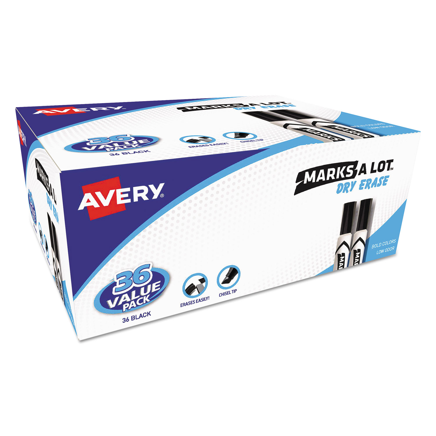  Avery 98207 MARKS A LOT Desk-Style Dry Erase Marker Value Pack, Broad Chisel Tip, Black, 36/Pack (AVE98207) 
