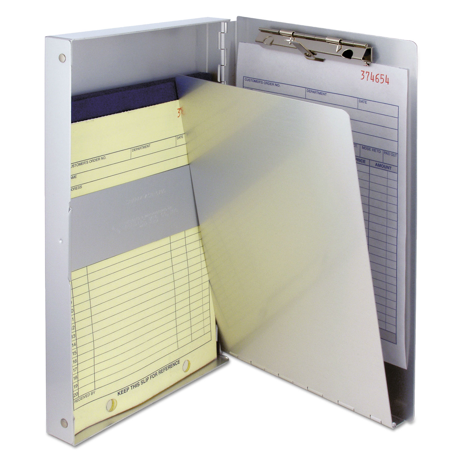 Snapak Aluminum Side-Open Forms Folder, 3/8 Clip, 5 2/3 x 9 1/2 Sheets, Silver