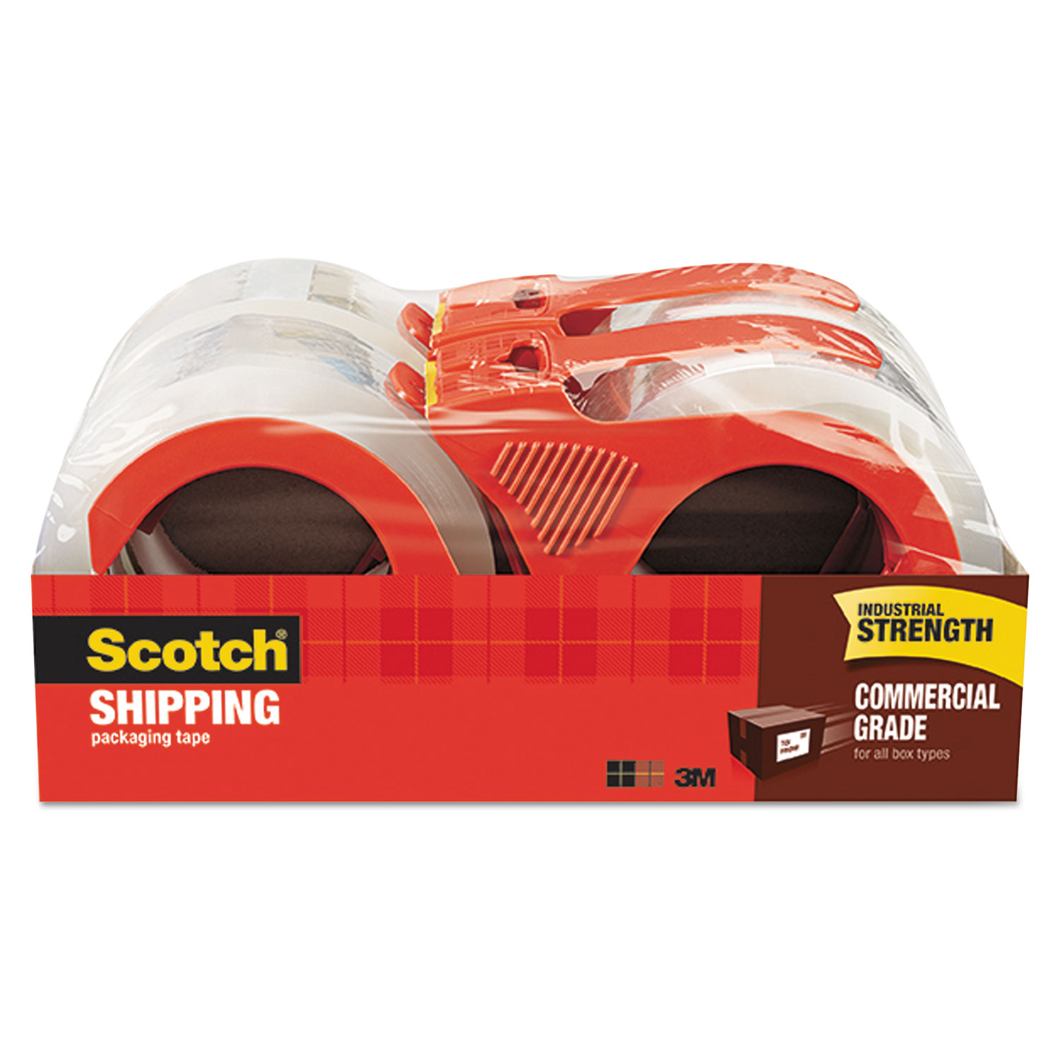  Scotch 3750-4RD 3750 Commercial Grade Packaging Tape with Dispenser, 3 Core, 1.88 x 54.6 yds, Clear, 4/Pack (MMM37504RD) 