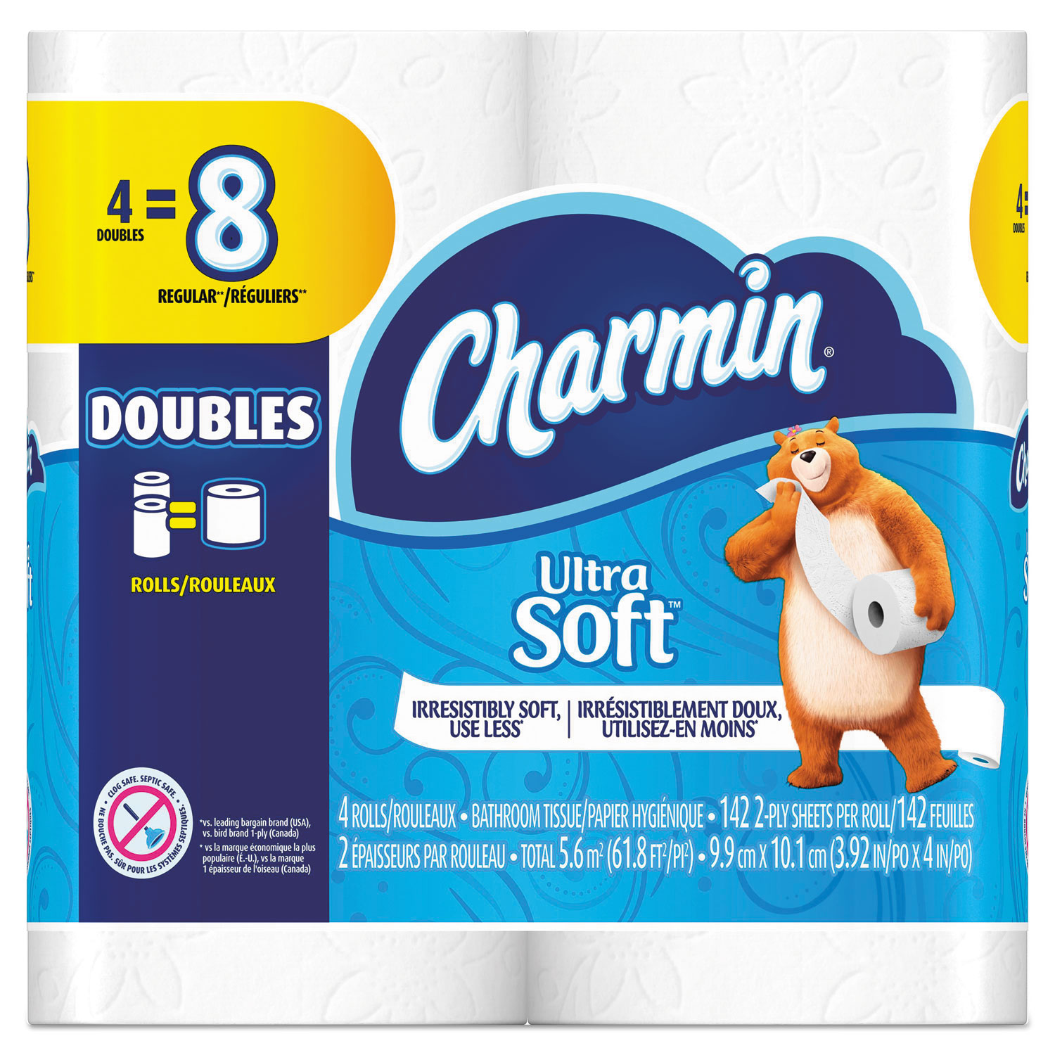  Charmin 13258 Ultra Soft Bathroom Tissue, Septic Safe, 2-Ply, White, 4 x 3.92, 142 Sheets/Roll, 4 Rolls/Pack, 12 Packs/Carton (PGC13258) 