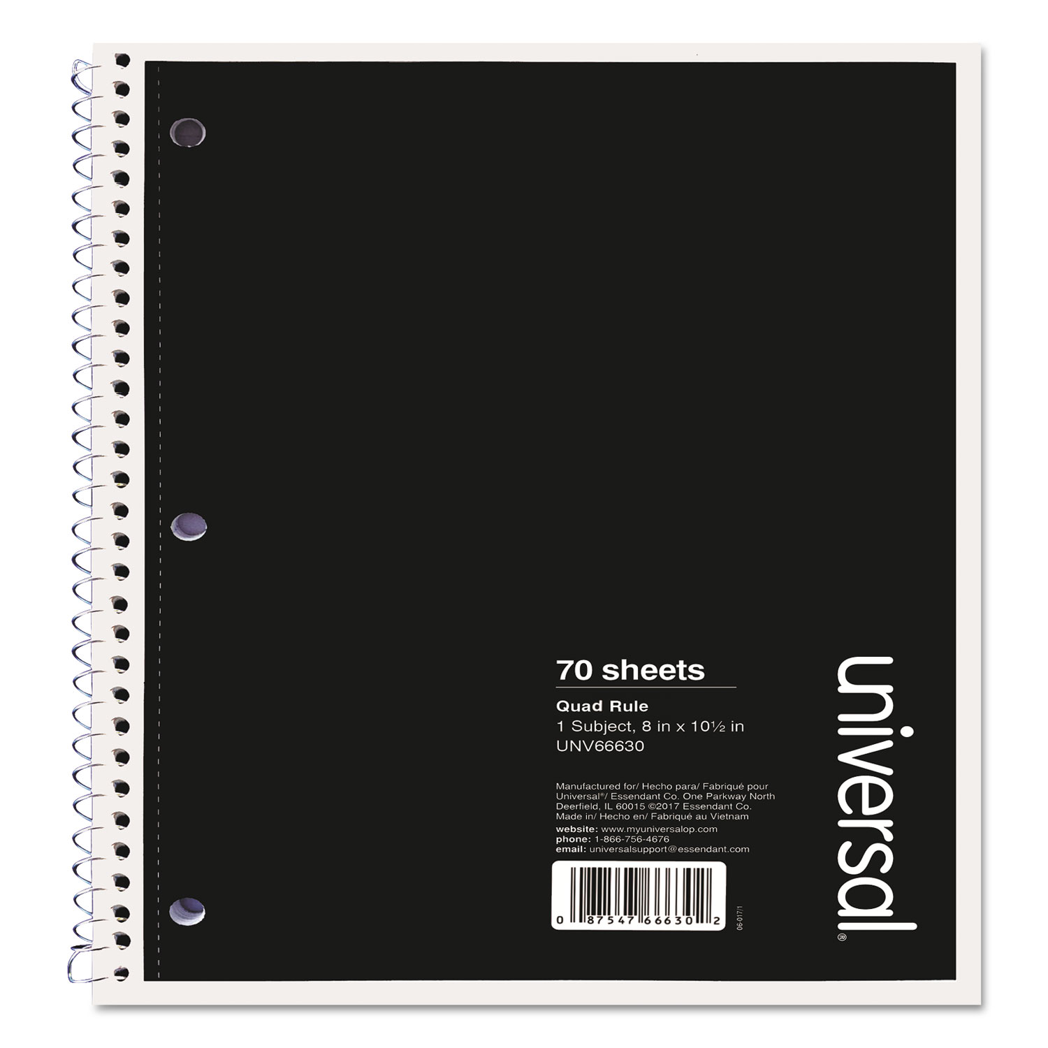  Universal UNV66630 Wirebound Notebook, 4 sq/in Quadrille Rule, 10.5 x 8, White, 70 Sheets (UNV66630) 