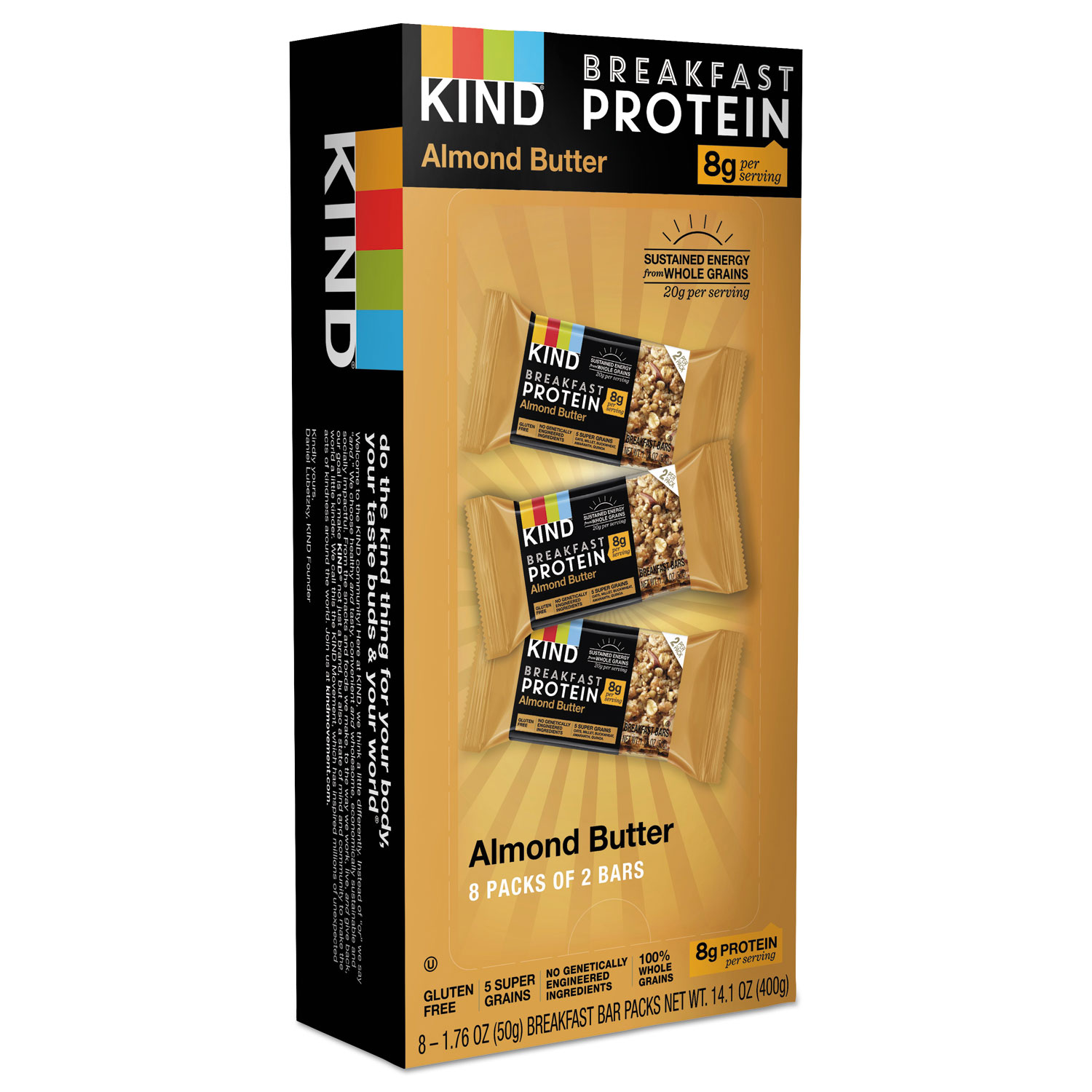  KIND 25953 Breakfast Protein Bars, Almond Butter, 50 g Box, 8/Pack (KND25953) 
