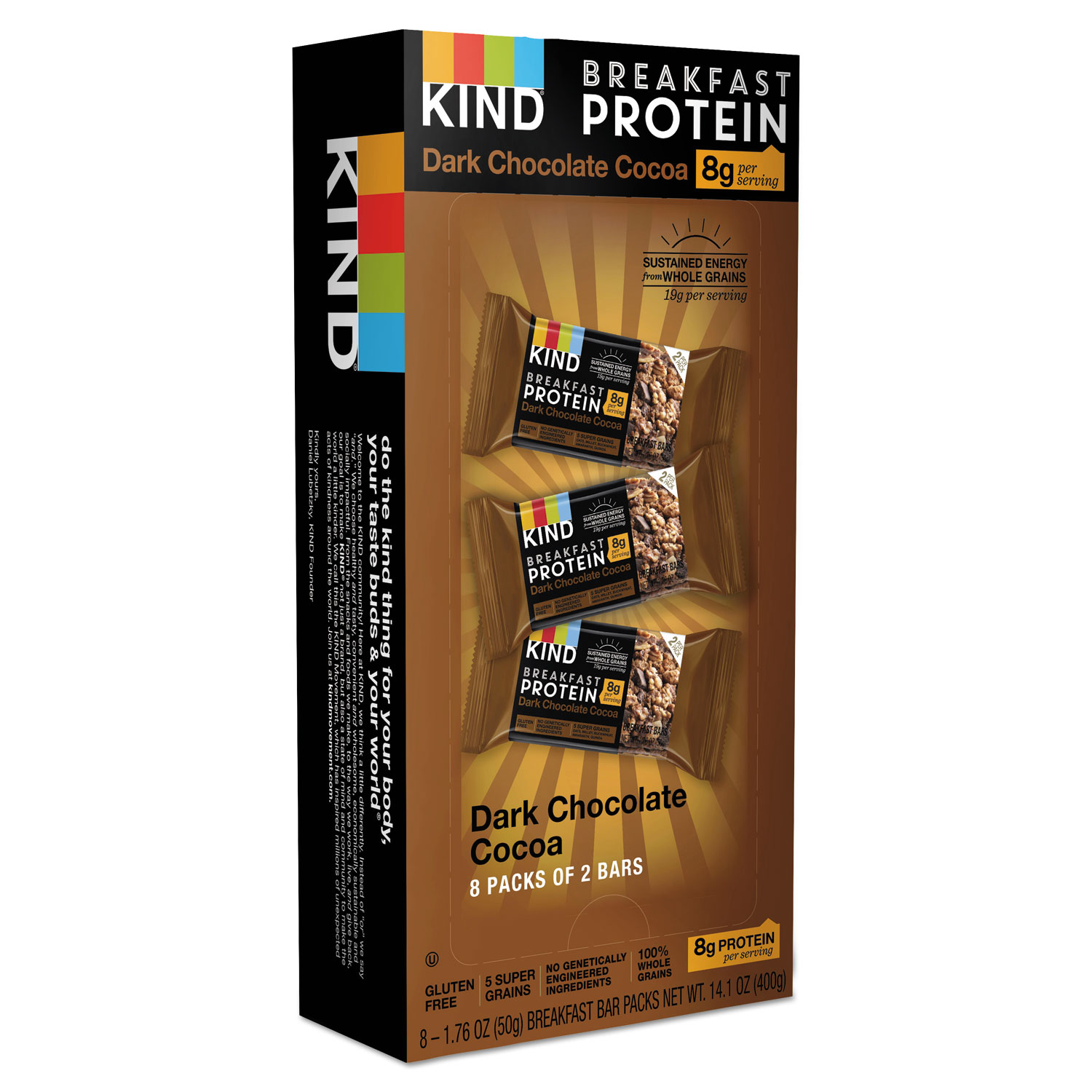  KIND 25954 Breakfast Protein Bars, Dark Chocolate Cocoa, 50 g Box, 8/Pack (KND25954) 