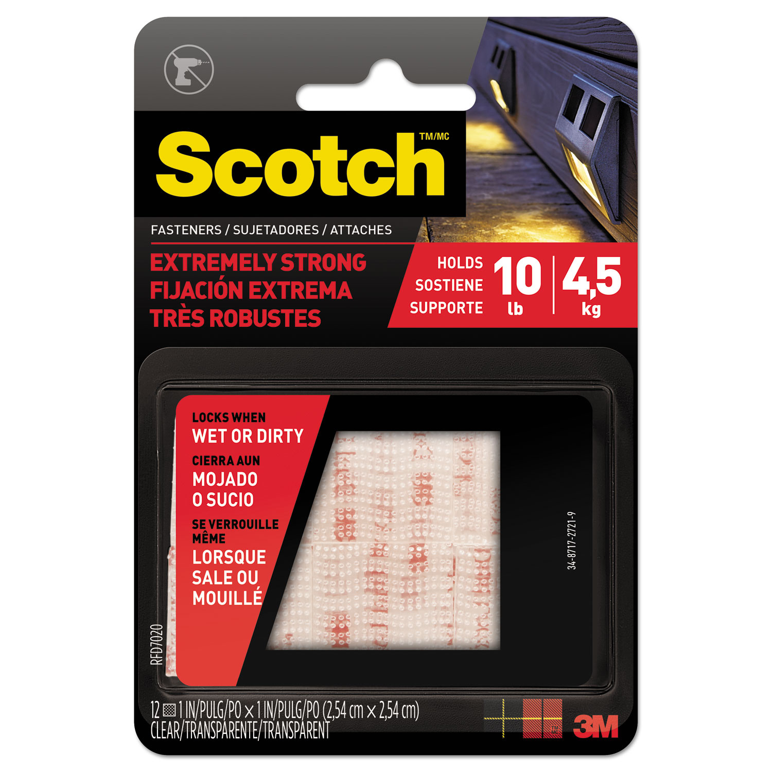  Scotch RFD7020 Extreme Fasteners, 1 x 1, White, 6/Pack (MMMRFD7020) 