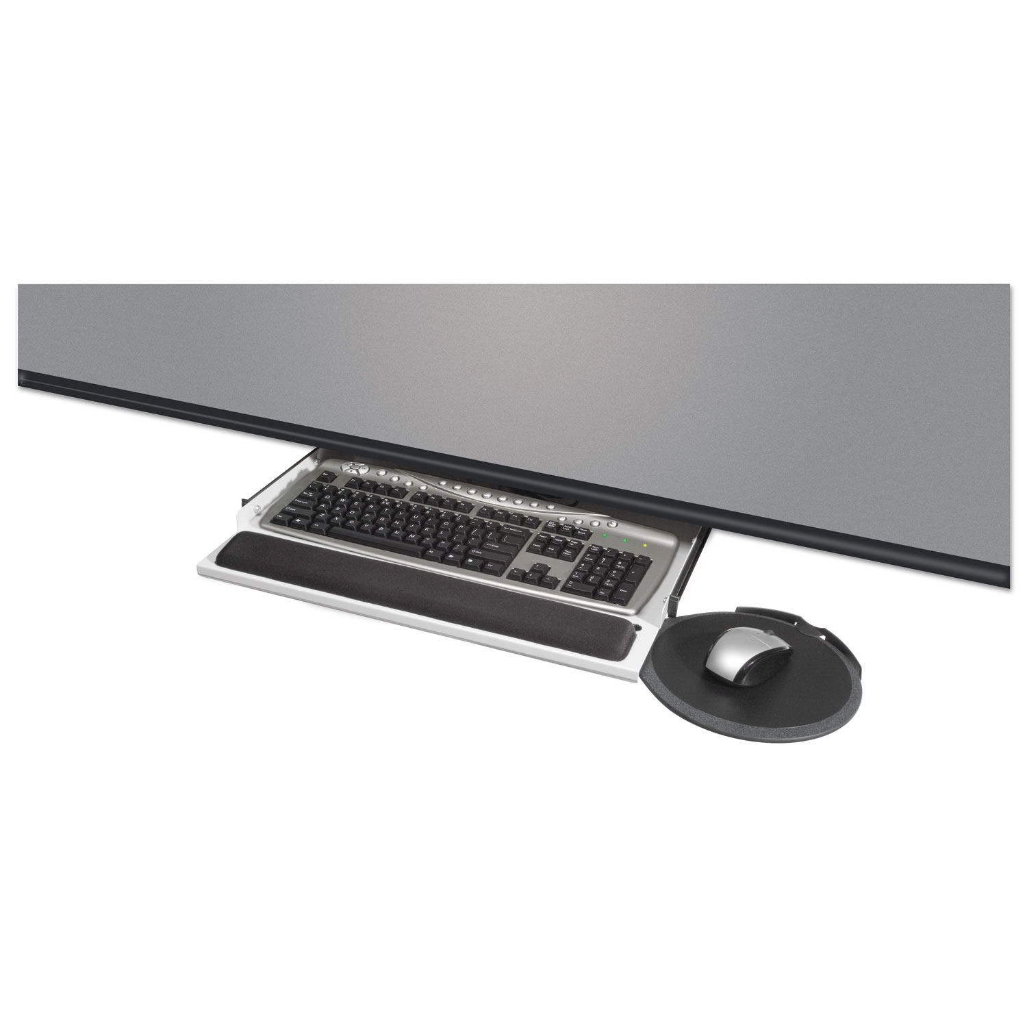 Under Desk Keyboard Drawer with Mouse Platform, 22 x 19 x 2 to 4, Gray