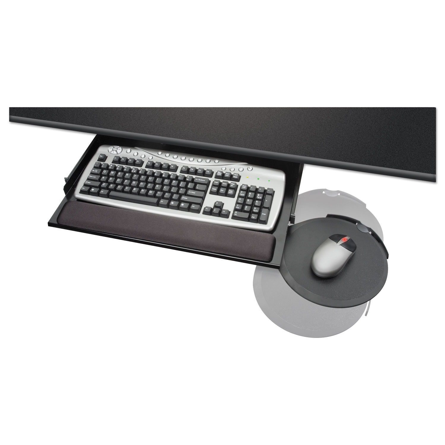 Under Desk Keyboard Drawer with Mouse Platform, 22 x 19 x 2 to 4, Black