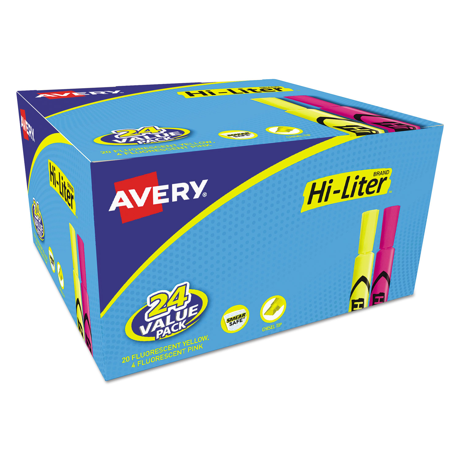  Avery 98189 HI-LITER Desk-Style Highlighters, Chisel Tip, Assorted Colors, 24/Pack (AVE98189) 
