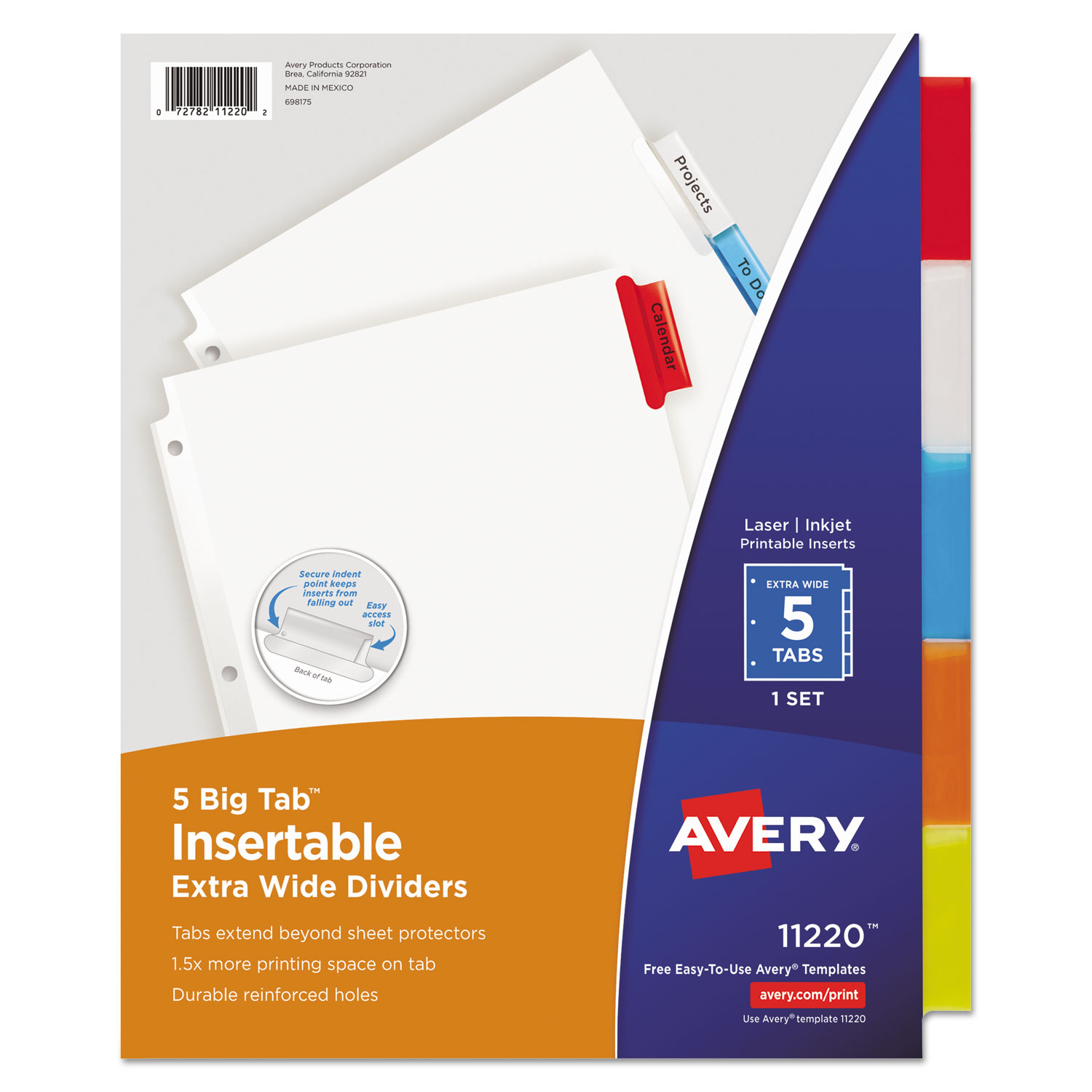  Avery 11220 Insertable Big Tab Dividers, 5-Tab, 11 1/8 x 9 1/4 (AVE11220) 