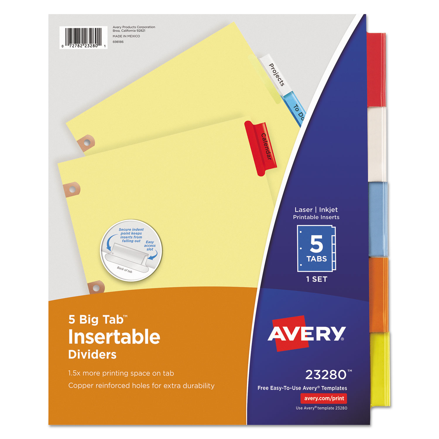  Avery 23280 Insertable Big Tab Dividers, 5-Tab, Letter (AVE23280) 