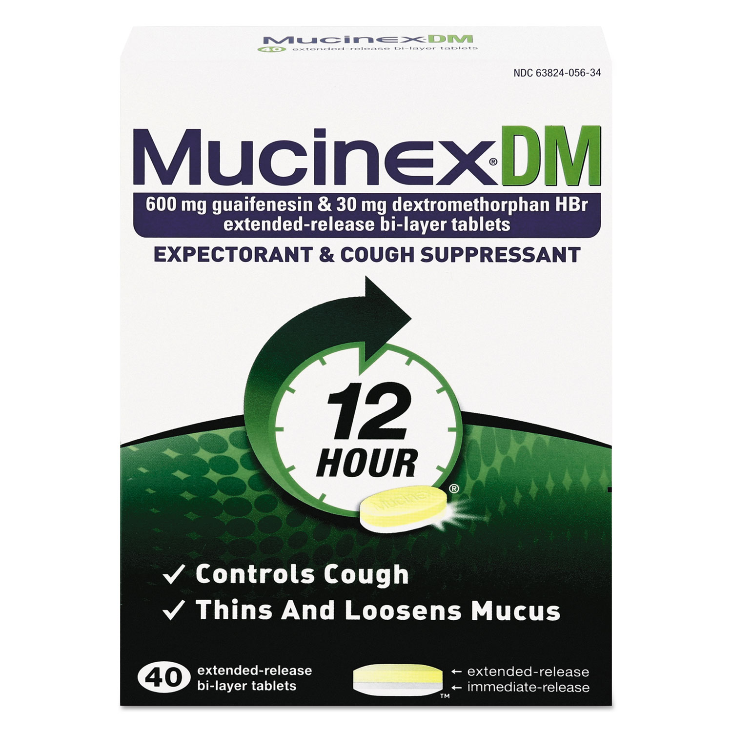  Mucinex 63824-05640 DM Expectorant and Cough Suppressant, 40 Tablets/Box (RAC05640) 