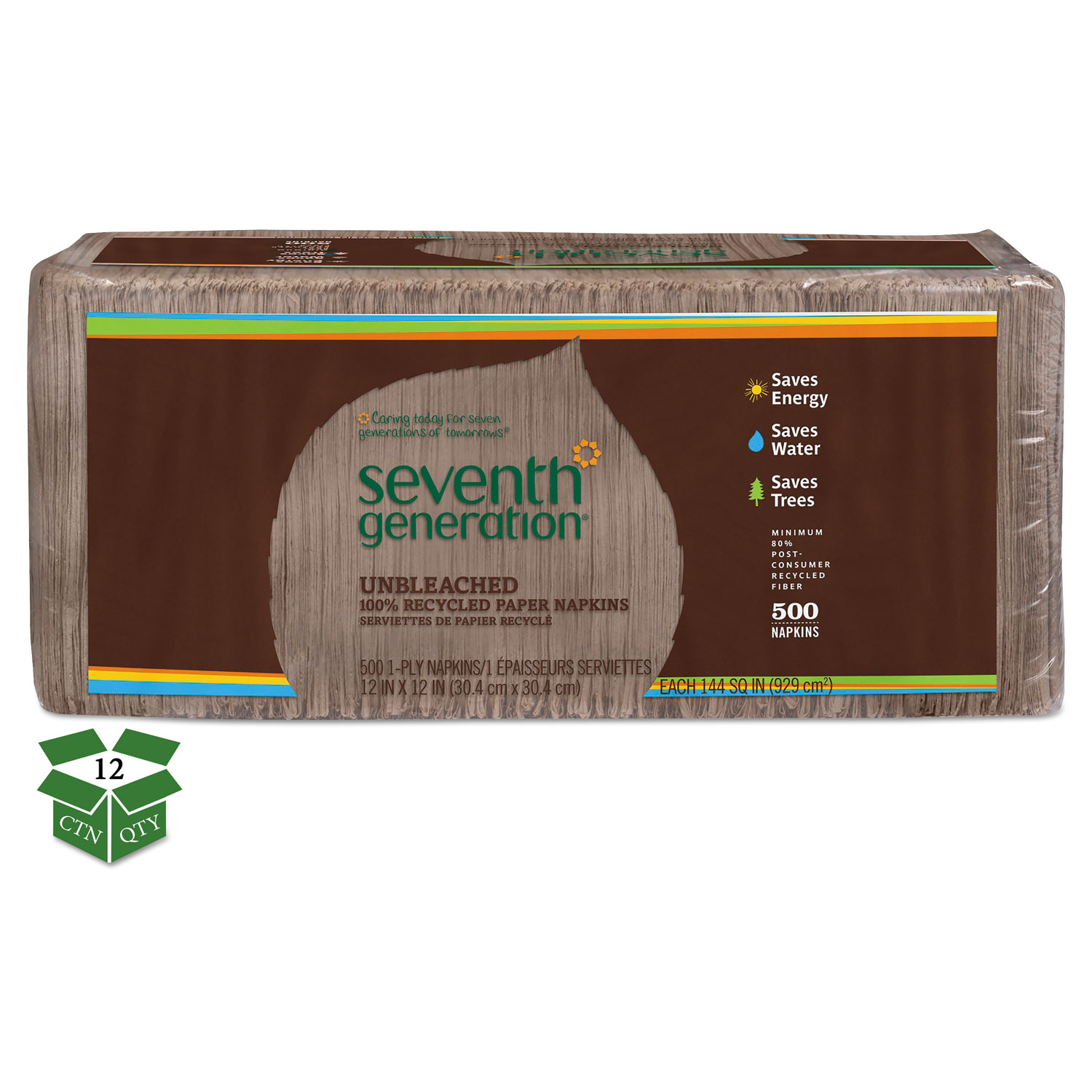  Seventh Generation SEV 13705 100% Recycled Napkins, 1-Ply, 12 x 12, Unbleached, 500/Pack, 12 Packs/Carton (SEV13705CT) 