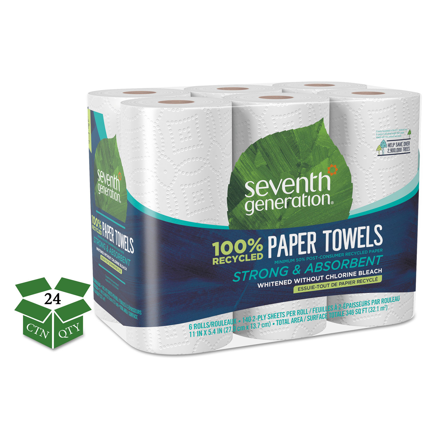 Seventh Generation SEV 13731 100% Recycled Paper Towel Rolls, 2-Ply, 11 x 5.4 Sheets, 140 Sheets/RL, 24 RL/CT (SEV13731CT) 