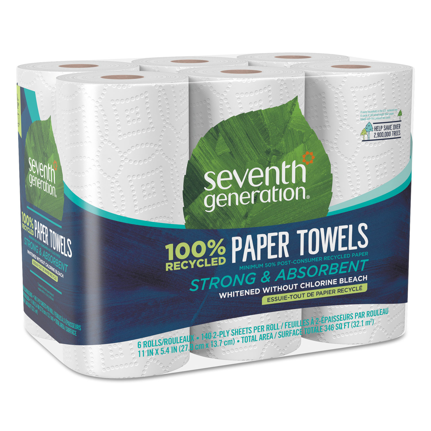  Seventh Generation 13731 100% Recycled Paper Towel Rolls, 2-Ply, 11 x 5.4 Sheets, 140 Sheets/RL, 6/PK (SEV13731PK) 