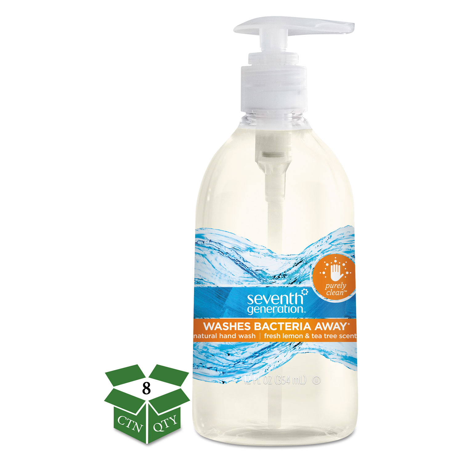  Seventh Generation 22924 Natural Hand Wash, Purely Clean, Fresh Lemon & Tea Tree, 12 oz Pump Bottle, 8/CT (SEV22924) 