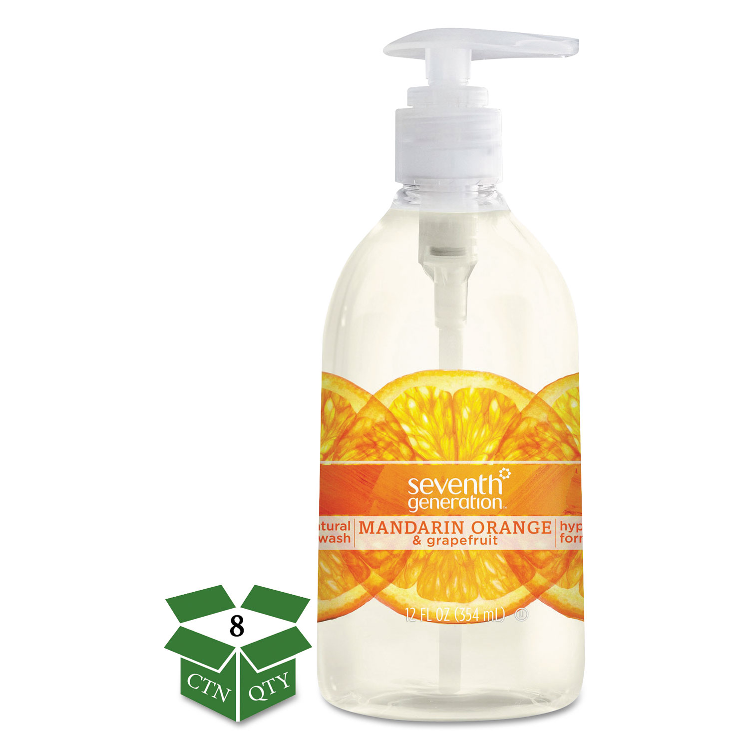  Seventh Generation SEV 22925CT Natural Hand Wash, Mandarin Orange & Grapefruit, 12 oz Pump Bottle, 8/Carton (SEV22925CT) 