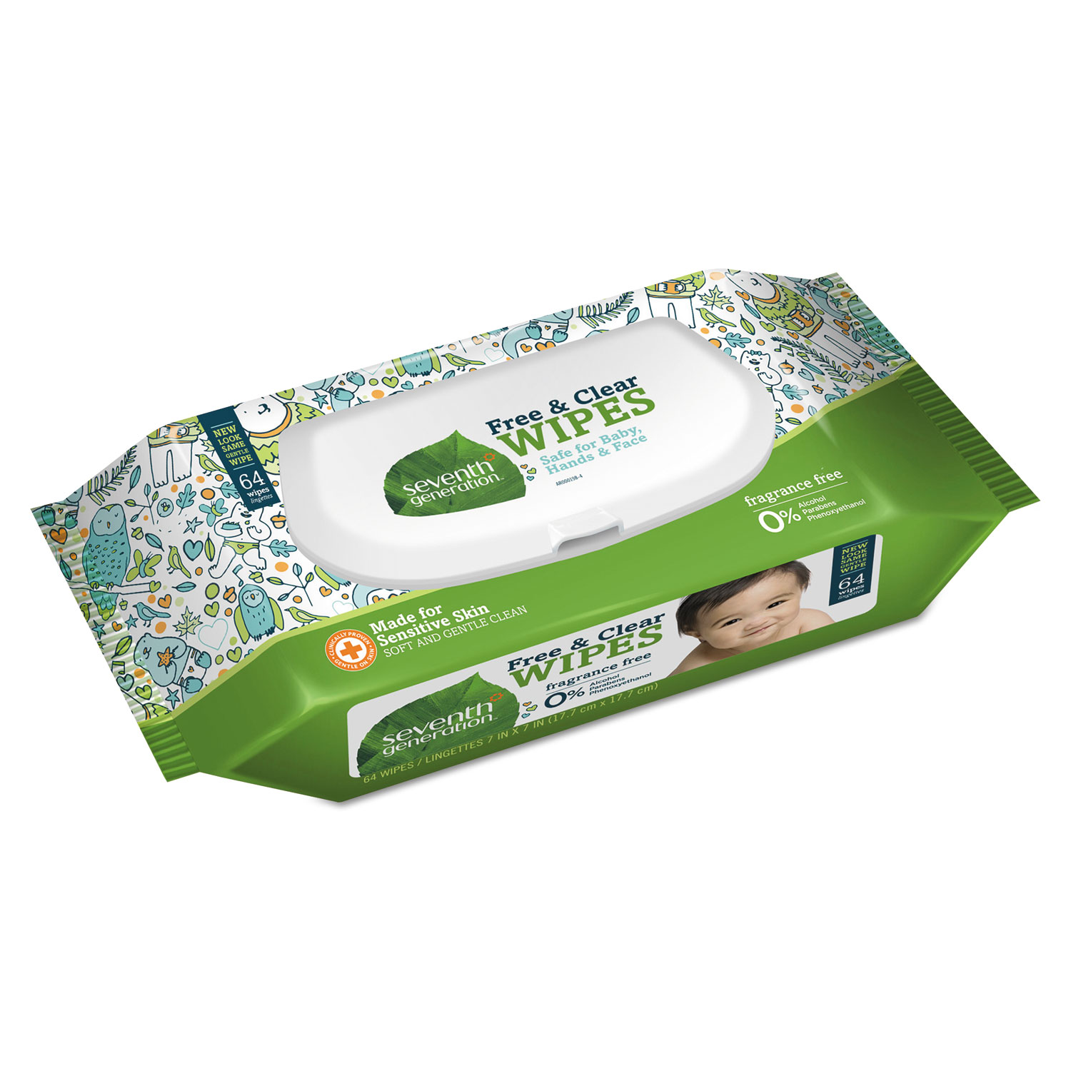Free & Clear Baby Wipes, Unscented, White, 64/PK, 12 PK/CT