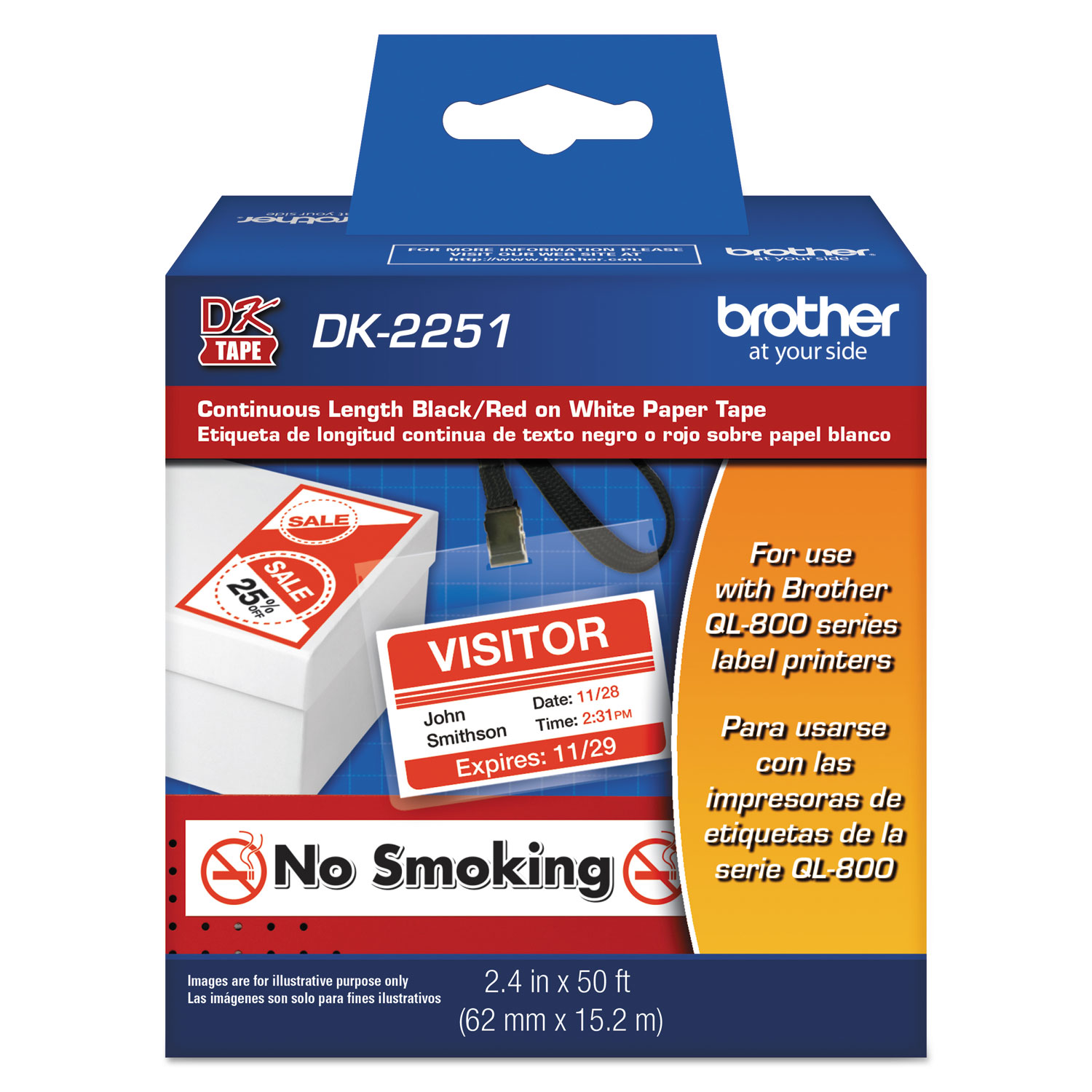  Brother DK2251 Continuous Paper Label Tape, 2.4 x 50 ft, Black/White (BRTDK2251) 