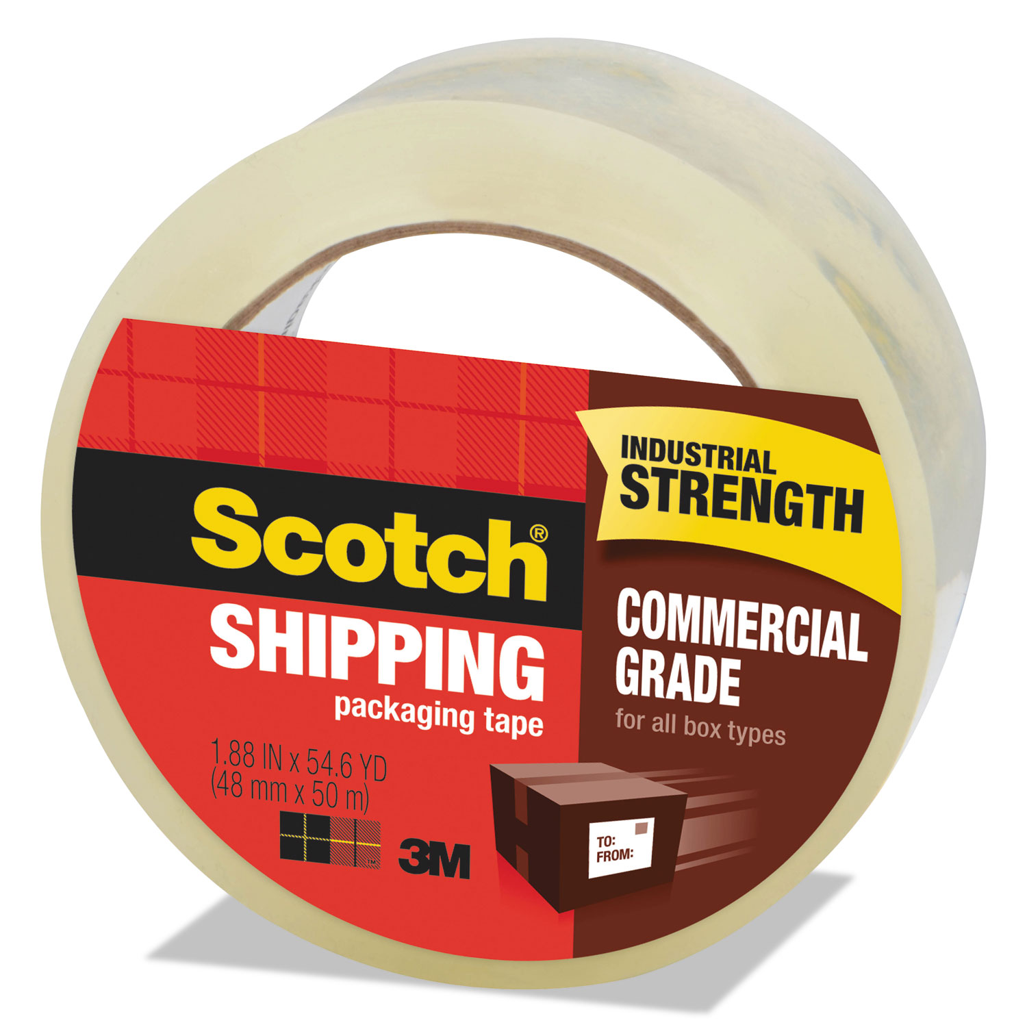 3750 Commercial Grade Packaging Tape, 1.88 x 54.6yds, 3 Core, Clear