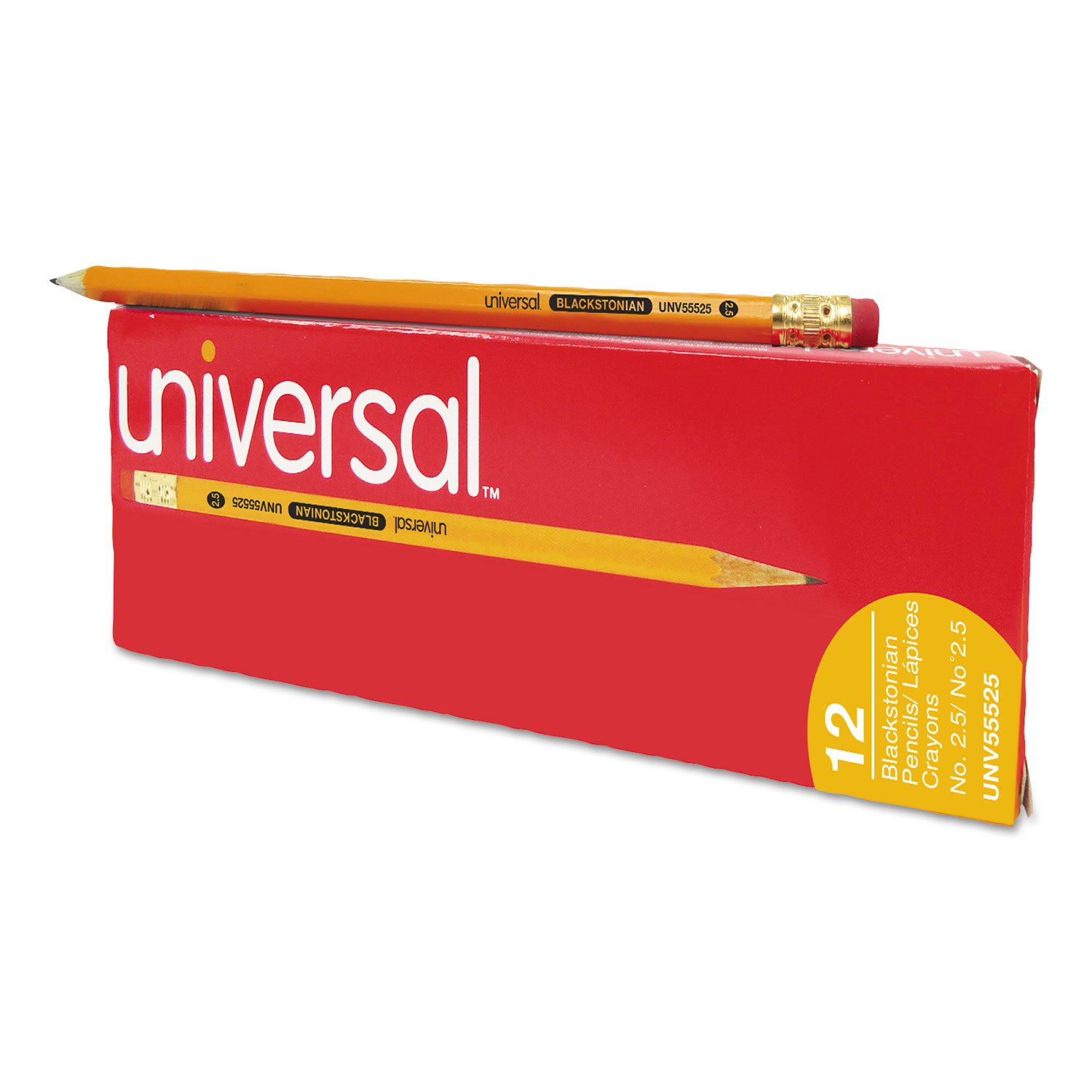  Universal UNV55525 Deluxe Blackstonian Pencil, F (#2.5), Black Lead, Yellow Barrel, Dozen (UNV55525) 