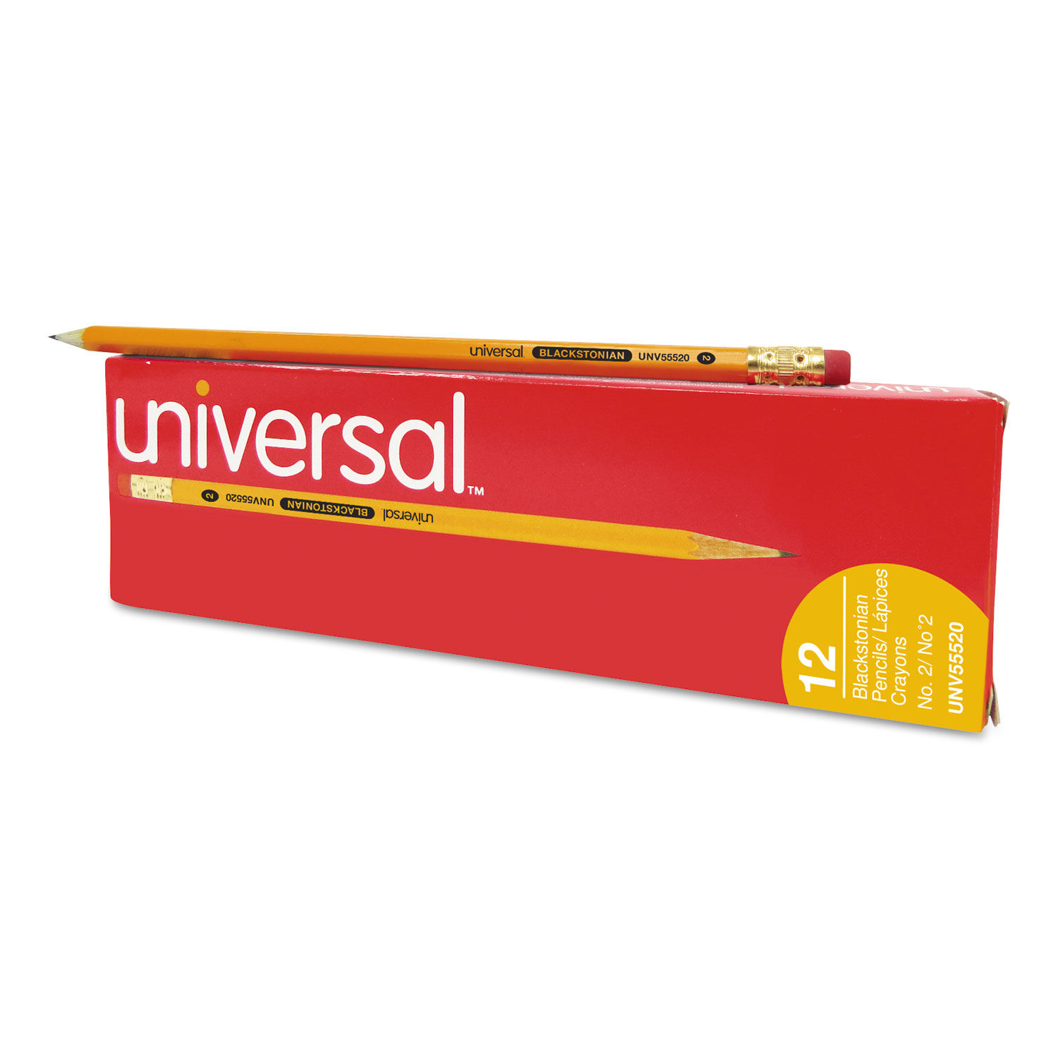  Universal UNV55520 Deluxe Blackstonian Pencil, HB (#2), Black Lead, Yellow Barrel, Dozen (UNV55520) 