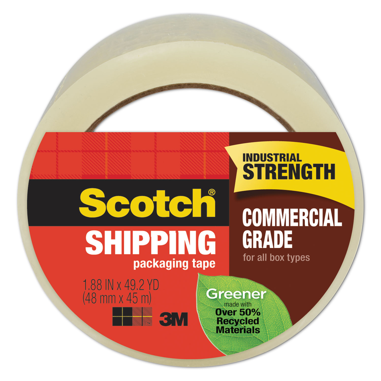  Scotch 3750G Greener Commercial Grade Packaging Tape, 3 Core, 1.88 x 49.2 yds, Clear (MMM3750G) 