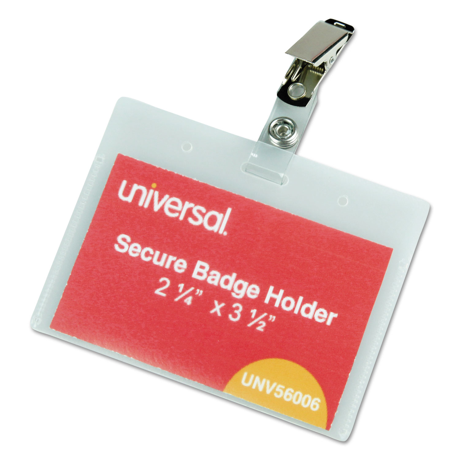  Universal UNV56006 Deluxe Clear Badge Holder w/Garment-Safe Clips, 2.25 x 3.5, White Insert, 50/Box (UNV56006) 