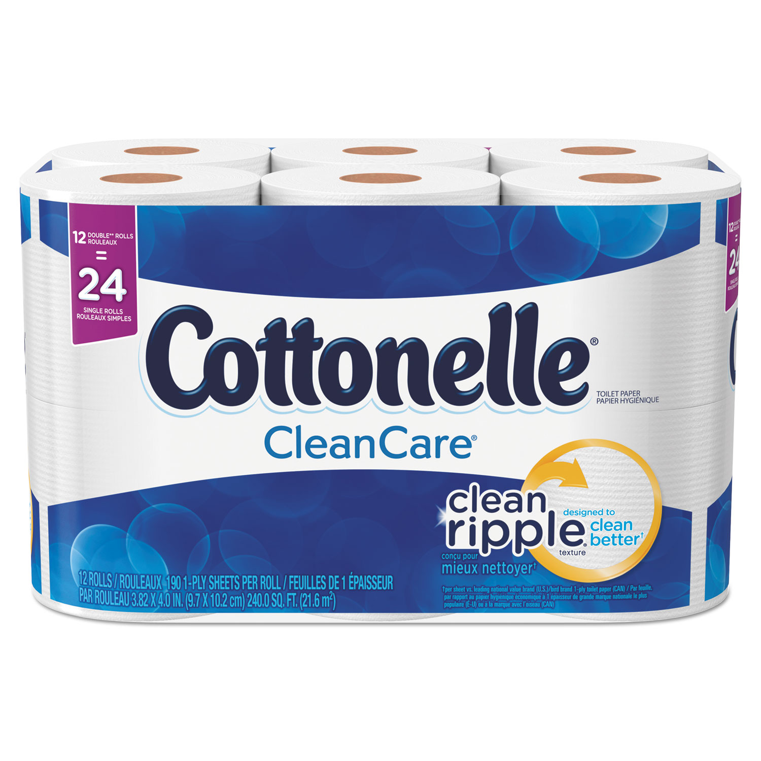  Cottonelle 12456 PACK Clean Care Bathroom Tissue, Septic Safe, 1-Ply, White, 170 Sheets/Roll, 12 Rolls/Pack (KCC12456PK) 