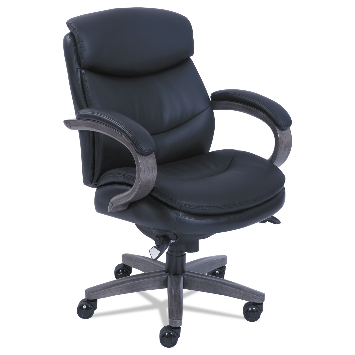  La-Z-Boy 48963A Woodbury Mid-Back Executive Chair, Supports up to 300 lbs., Black Seat/Black Back, Weathered Gray Base (LZB48963A) 