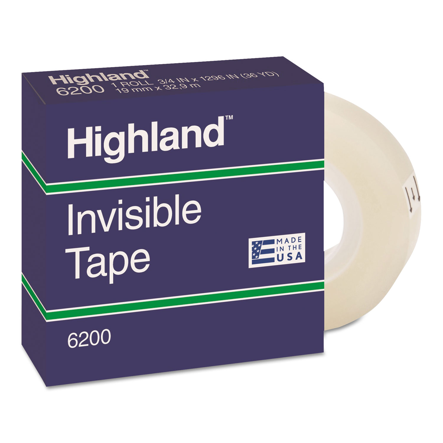 Highland 6200 Invisible Permanent Mending Tape, 1 Core, 0.75 x 36 yds, Clear (MMM6200341296) 