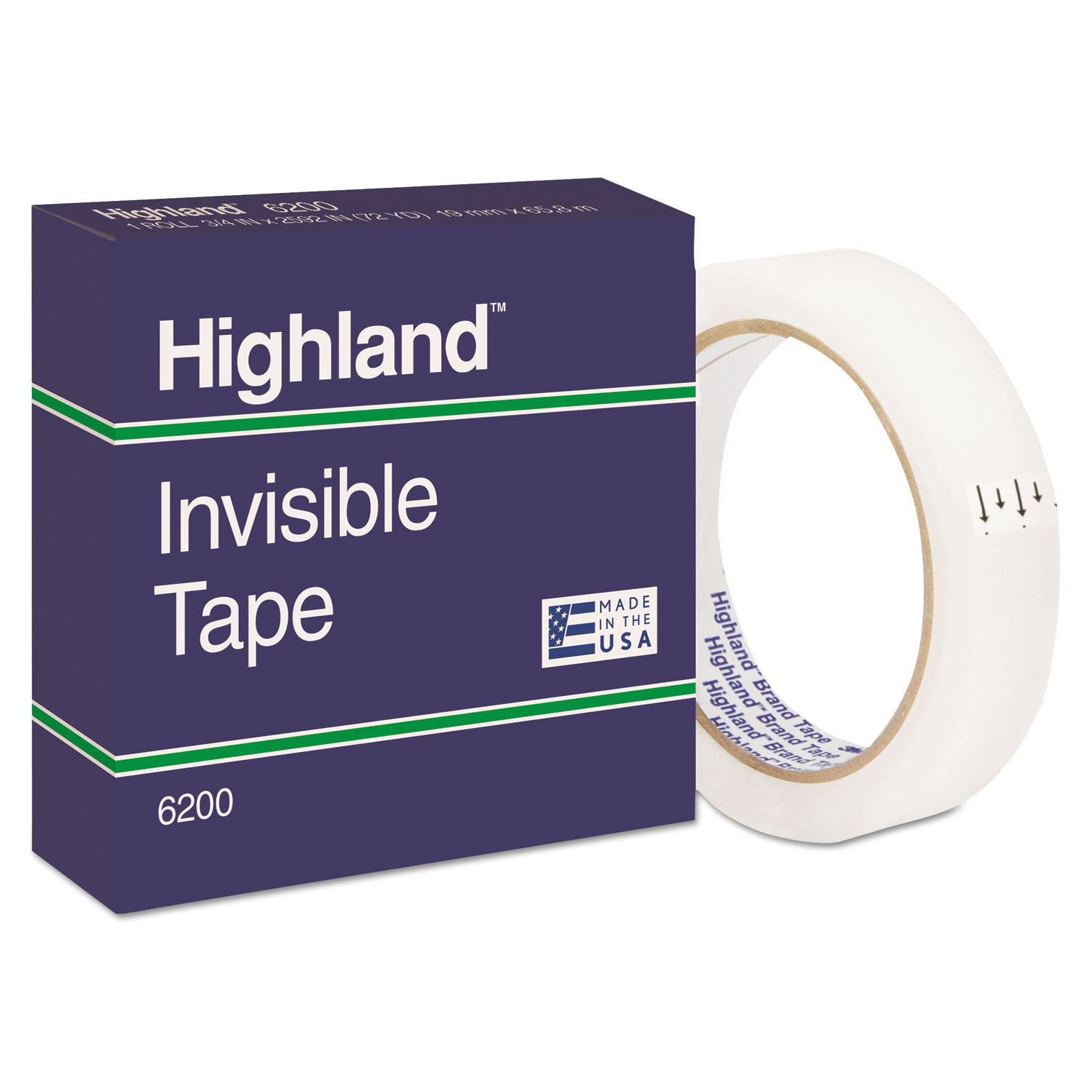  Highland 6200 Invisible Permanent Mending Tape, 3 Core, 0.75 x 72 yds, Clear (MMM6200342592) 