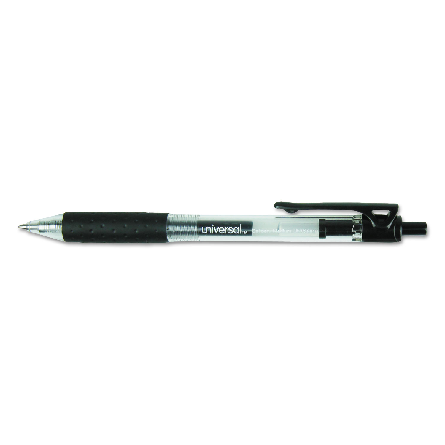  Universal UNV39910 Comfort Grip Retractable Gel Pen, 0.7mm, Black Ink, Clear/Black Barrel, 36/Pack (UNV39910) 