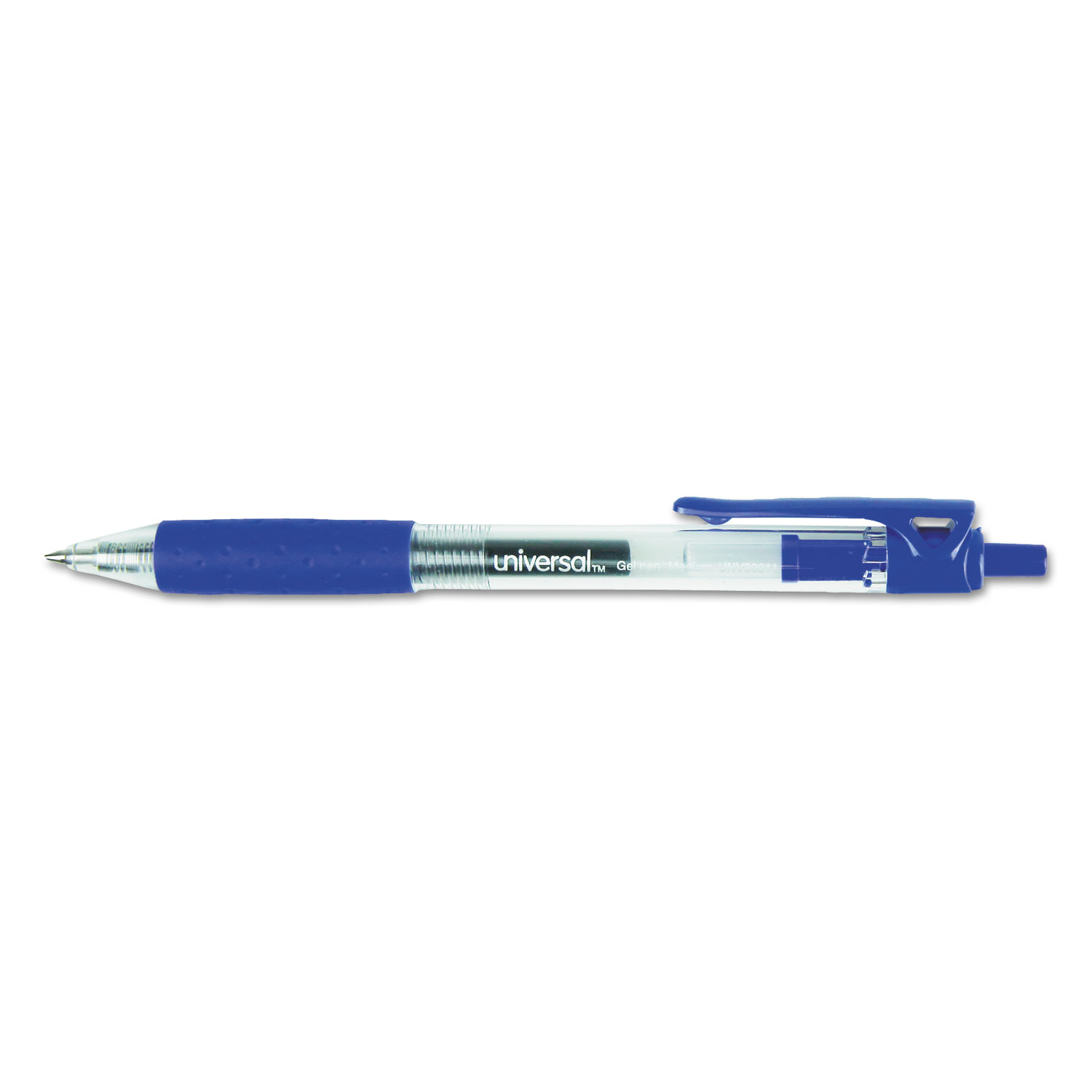  Universal UNV39911 Comfort Grip Retractable Gel Pen, 0.7mm, Blue Ink, Clear/Blue Barrel, 36/Pack (UNV39911) 