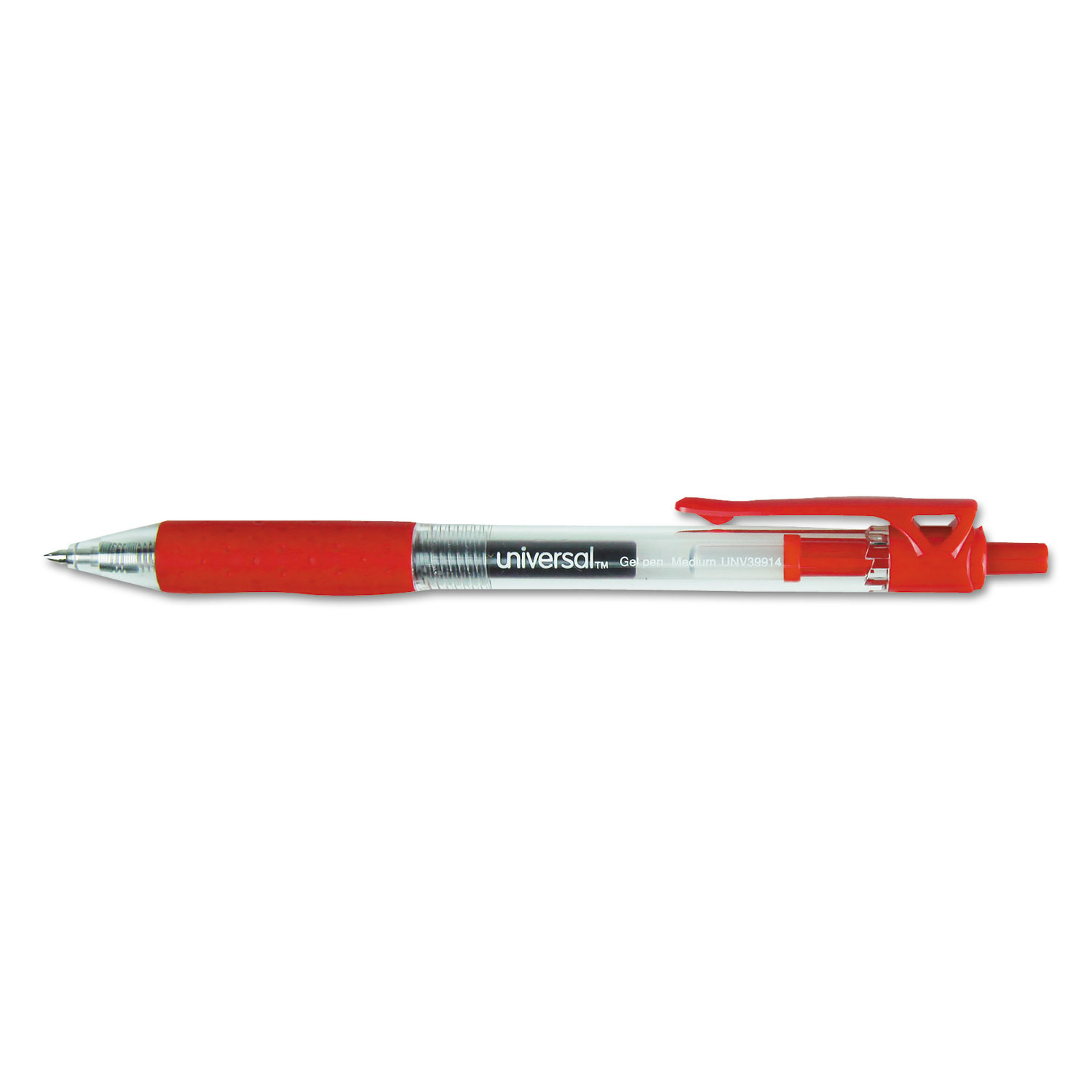  Universal UNV39914 Comfort Grip Retractable Gel Pen, 0.7mm, Red Ink, Translucent Red Barrel, Dozen (UNV39914) 