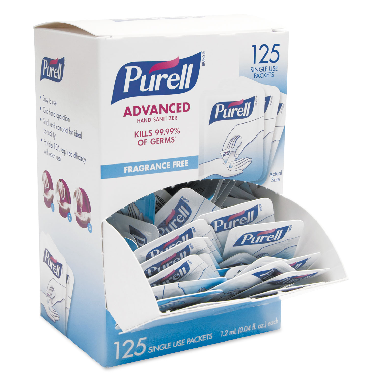  PURELL 9630-12-125NS-CT Advanced Hand Sanitizer Single Use, 1.2 mL, Packet, Clear, 125/Box, 12 Box/CT (GOJ9630125NSCT) 