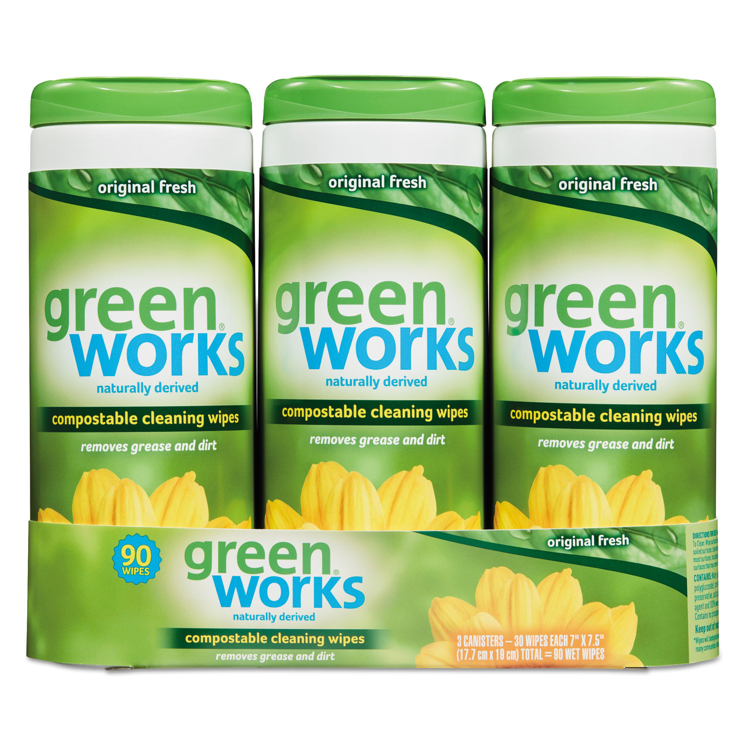  Green Works CLO 30655 Compostable Cleaning Wipes, 7 x 7 1/2, Original Scent, 30/Canister, 15 Canisters/Carton (CLO30655) 