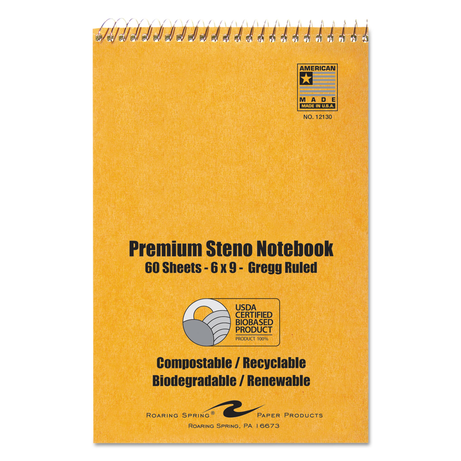 USDA Certified Bio Preferred Steno Book, Gregg, 6 x 9, 60 Pages, White, 12/Pack