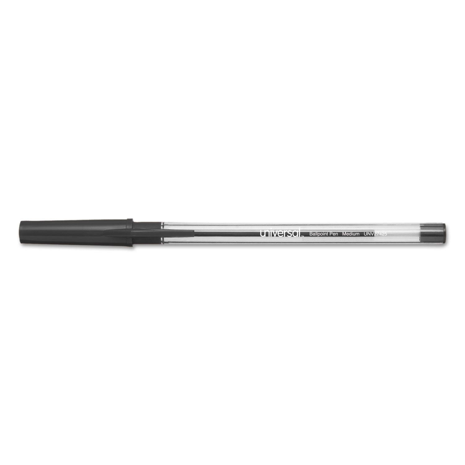 Smooth Grip Clear Barrel Stick Ballpoint Pen, 1 mm, Black Ink, 24/Pack