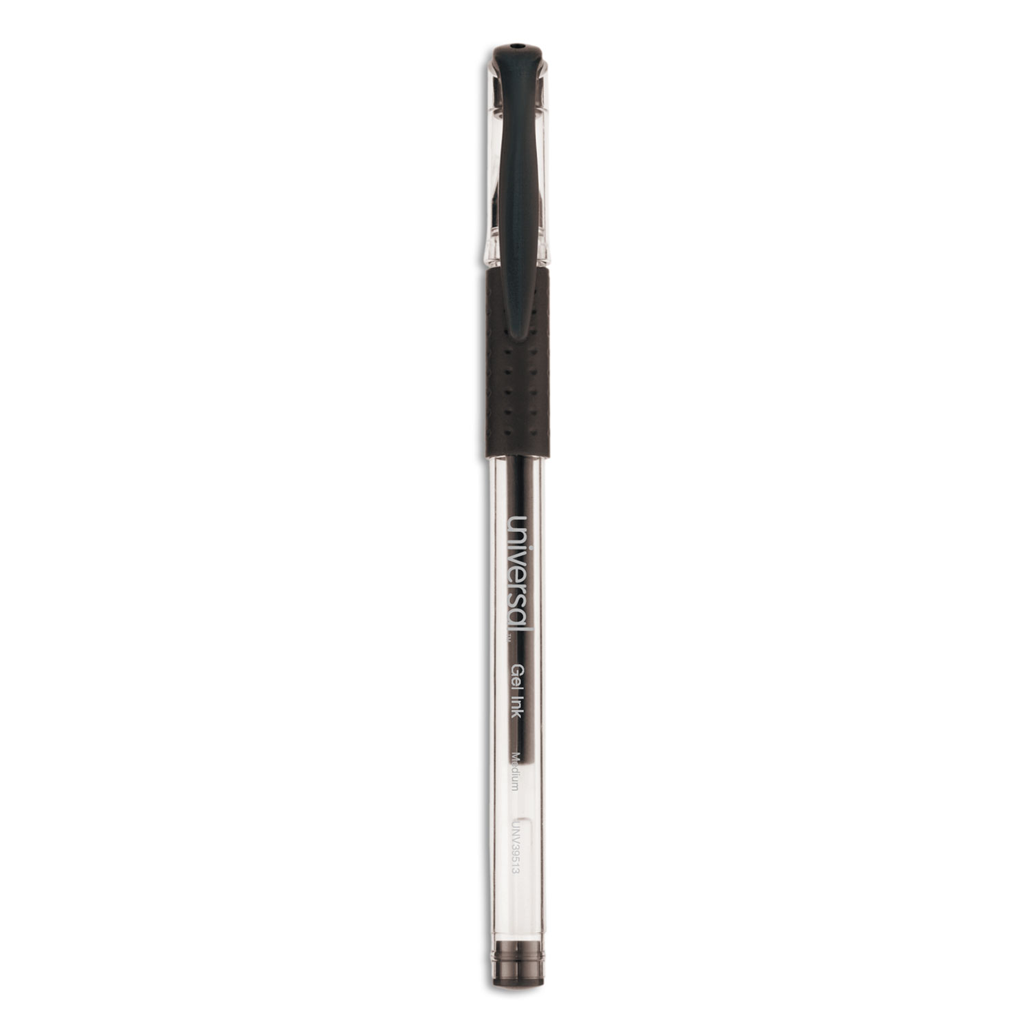  Universal UNV39513 Comfort Grip Stick Gel Pen, Medium 0.7mm, Black Ink, Clear Barrel, 60/Pack (UNV39513) 