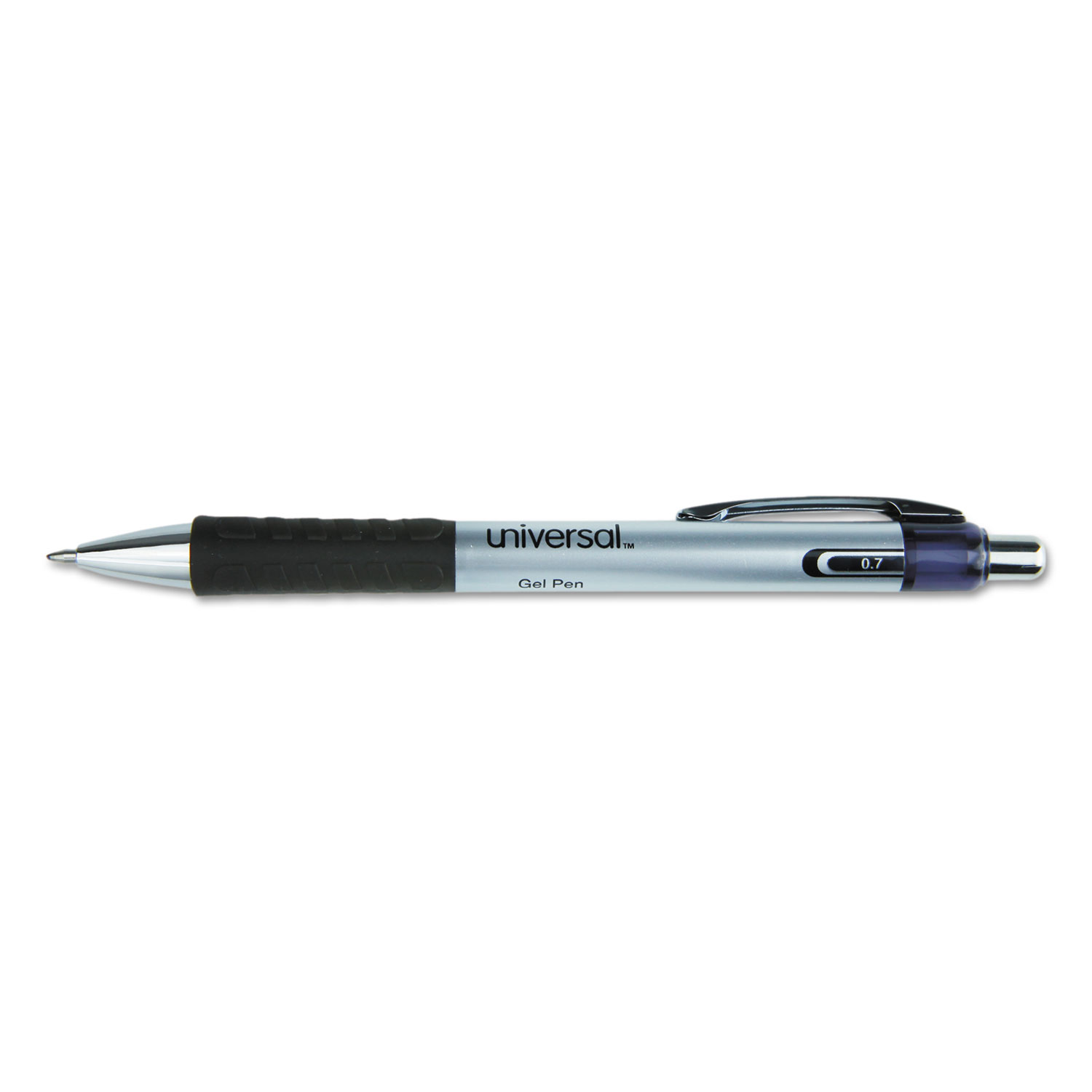  Universal 39720 Comfort Grip Retractable Gel Pen, Medium 0.7mm, Black Ink, Silver Barrel, Dozen (UNV39720) 