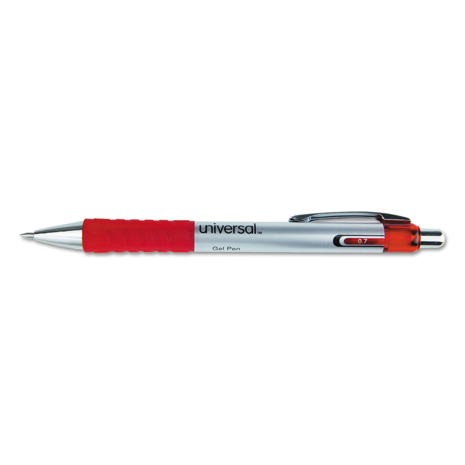  Universal 39722 Comfort Grip Retractable Gel Pen, Medium 0.7mm, Red Ink, Silver Barrel, Dozen (UNV39722) 