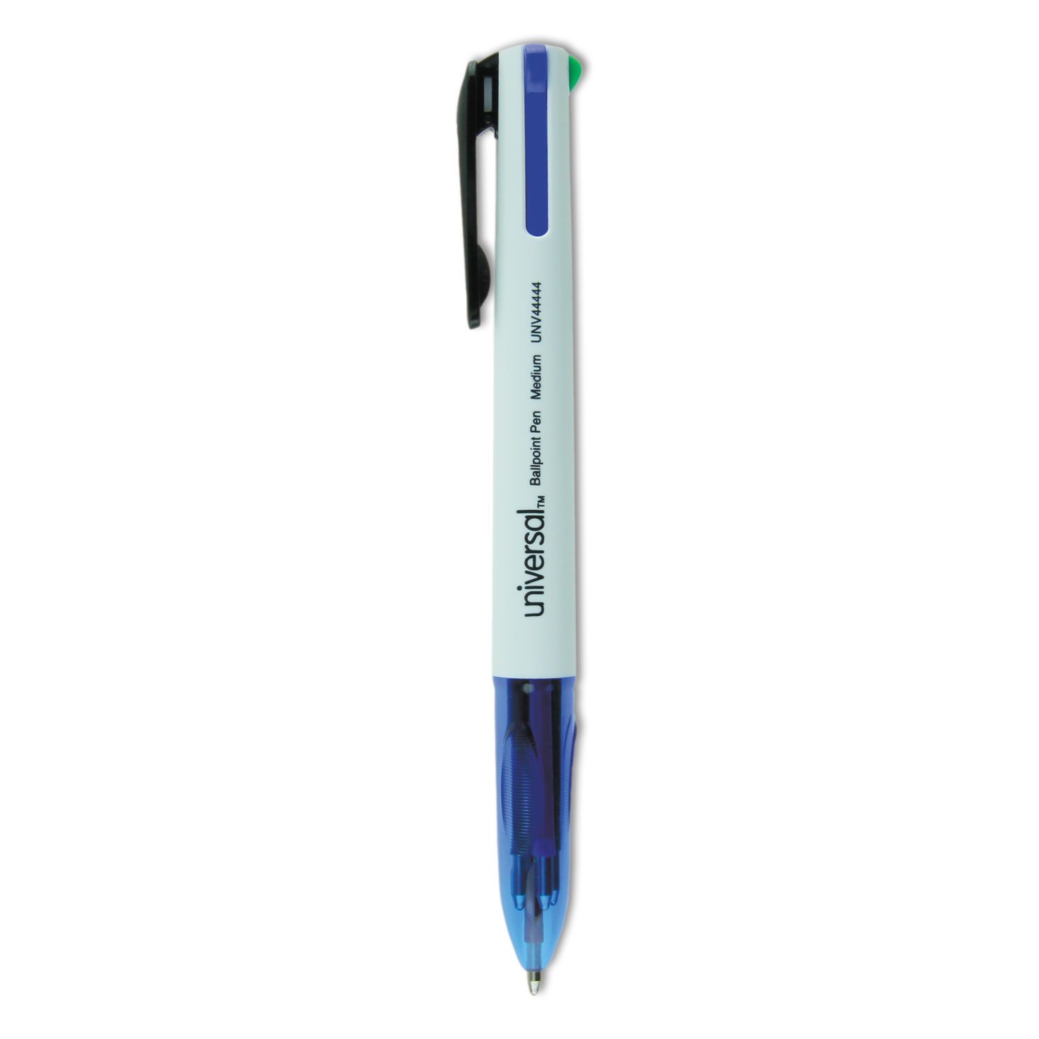  Universal UNV44444 Retractable Ballpoint Pen, Black/Blue/Green/Red Ink, White/Trans Blue Barrel, 3/Pack (UNV44444) 
