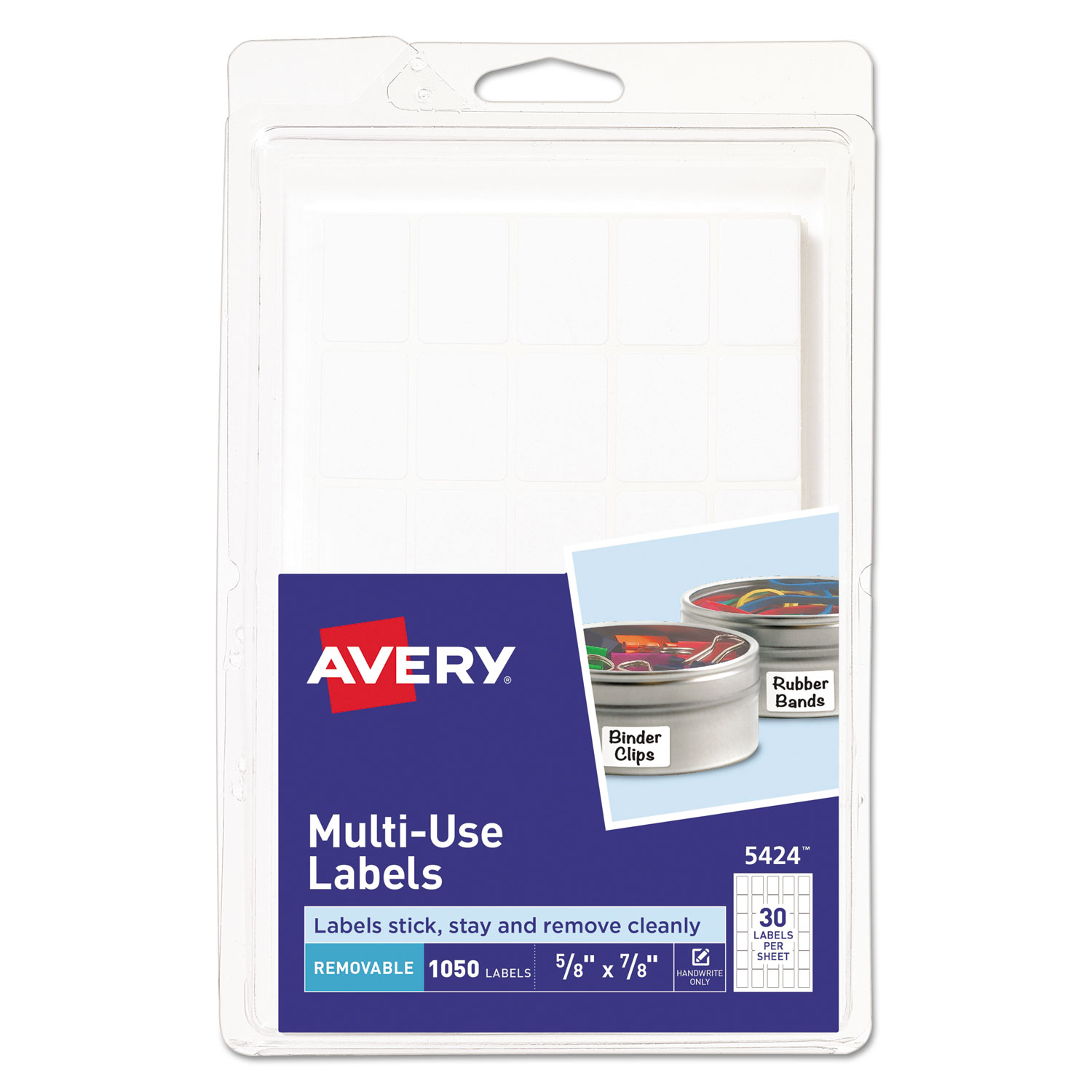  Avery 05424 Removable Multi-Use Labels, Handwrite Only, 0.63 x 0.88, White, 30/Sheet, 35 Sheets/Pack (AVE05424) 
