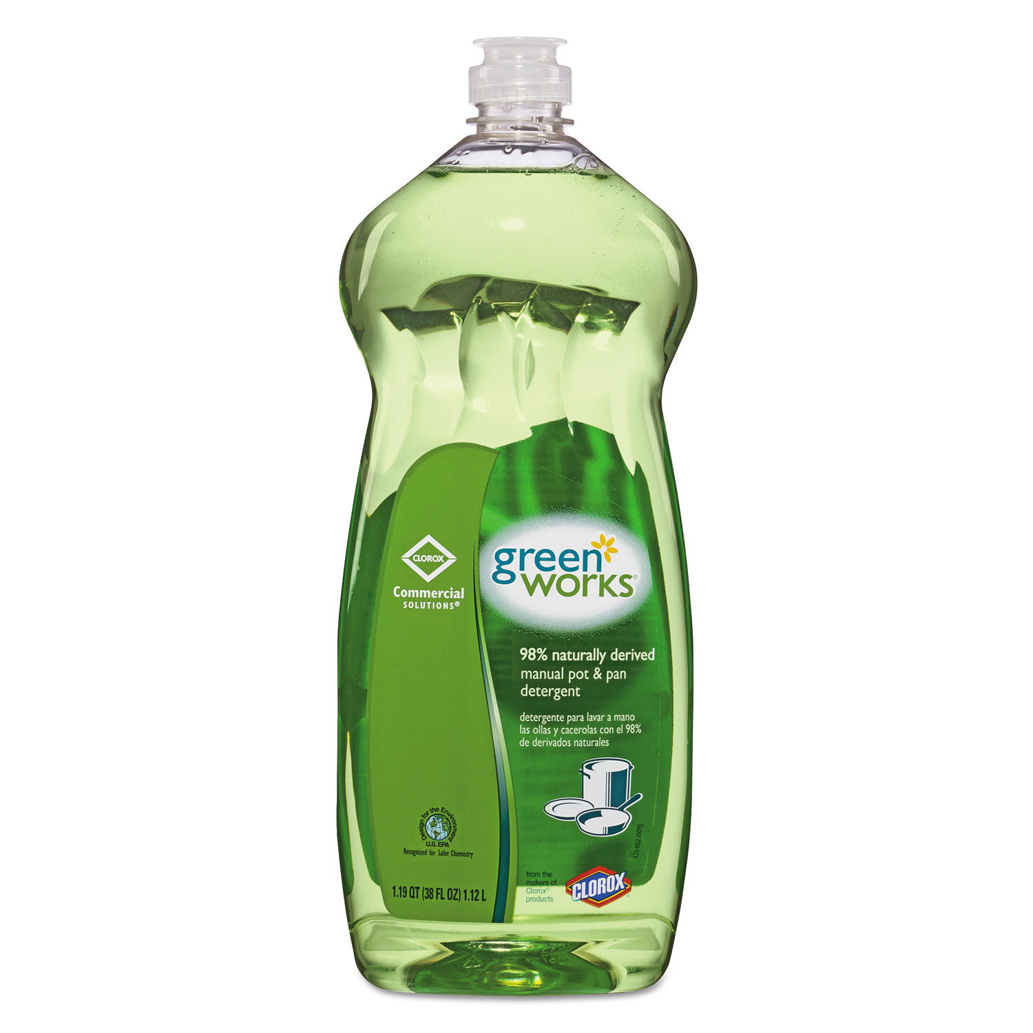  Green Works 10044600303816 Manual Pot and Pan Dishwashing Liquid, 38 oz Bottle (CLO30381) 